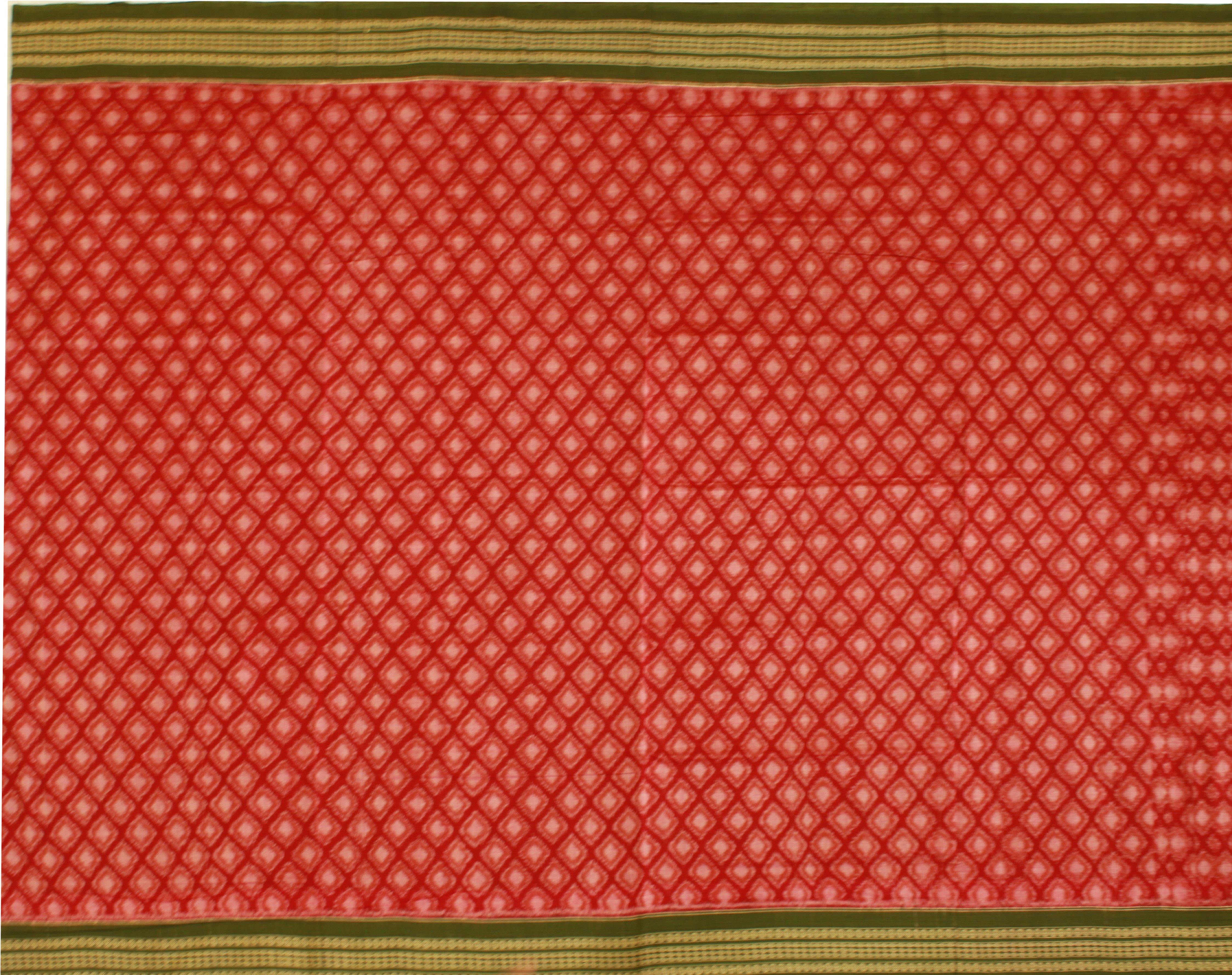 Sambalpuri IKAT Cotton, with Maroon Rudrakshya dobby Body & Green Pallu with Blouse piece - Koshali Arts & Crafts Enterprise