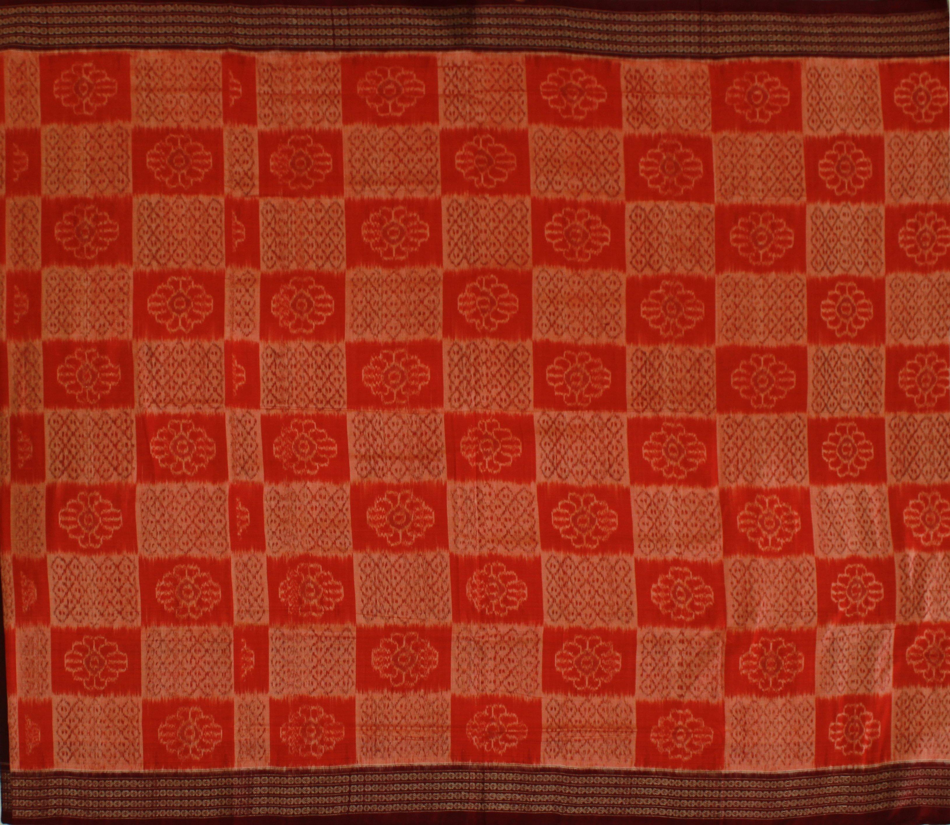 Flower pattern Orange Cotton Saree - Koshali Arts & Crafts Enterprise