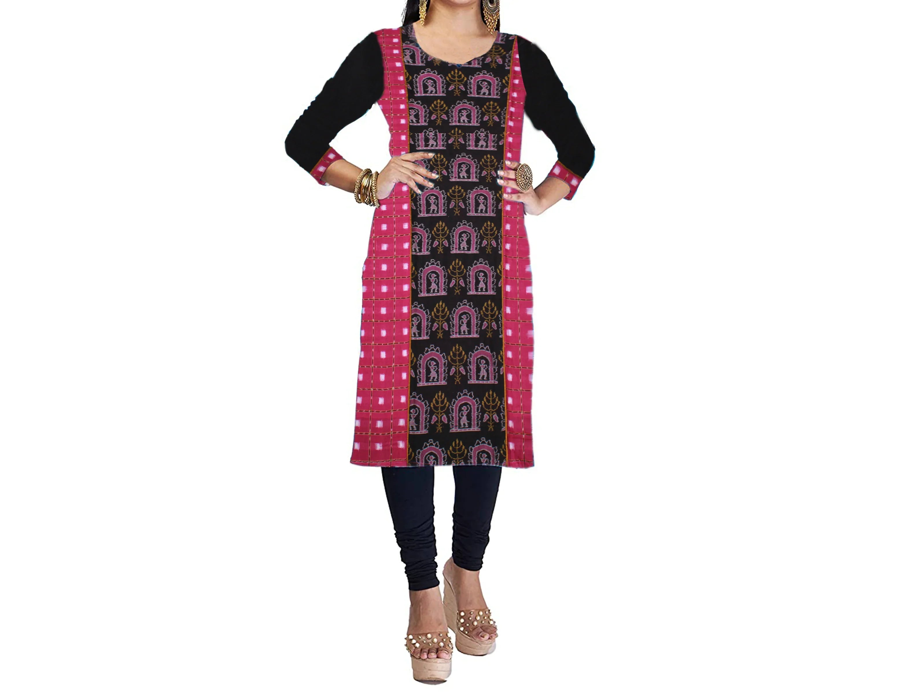 Sambalpuri Designer Dress in Pink & Black Color. - Koshali Arts & Crafts Enterprise