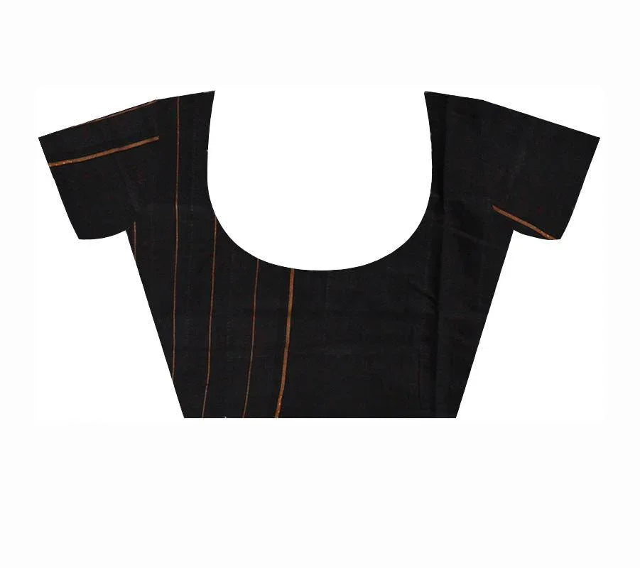 Orange and Black Zigzag and Heart Print Cotton Saree With Blouse piece. - Koshali Arts & Crafts Enterprise