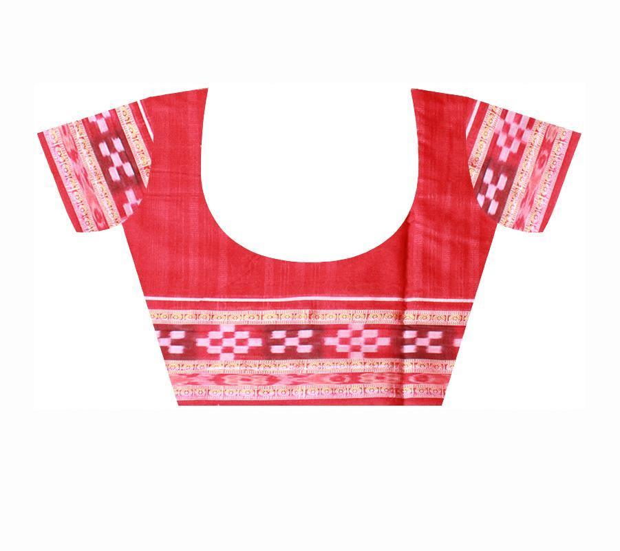 Pasapali Border Cotton Saree with temple print in brown and Red available with blouse piece - Koshali Arts & Crafts Enterprise