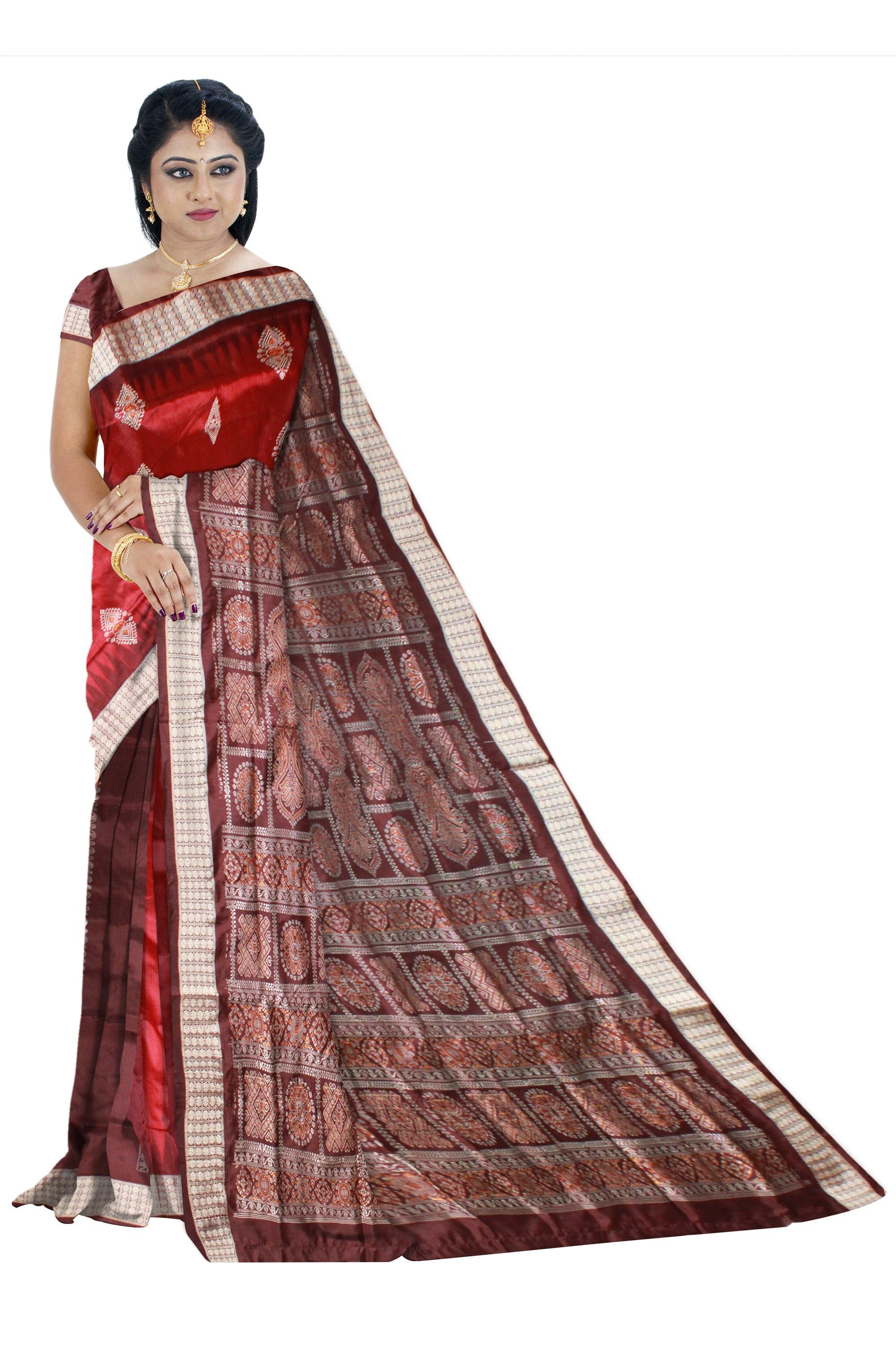 Red Color Bomkei print Patli Pata Saree With Blouse Piece. - Koshali Arts & Crafts Enterprise