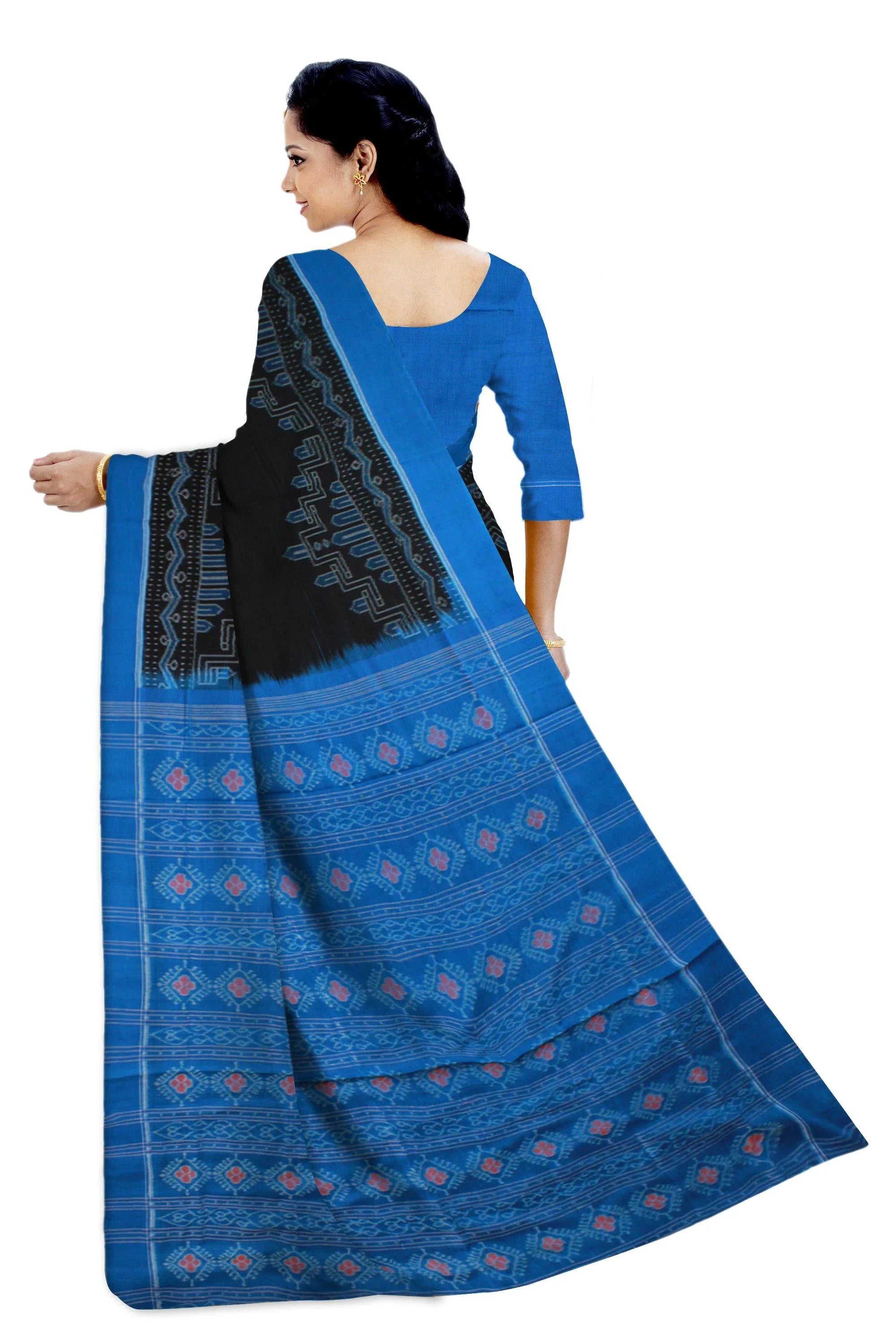 Black Color Temple print Cotton Saree with Blouse piece. - Koshali Arts & Crafts Enterprise