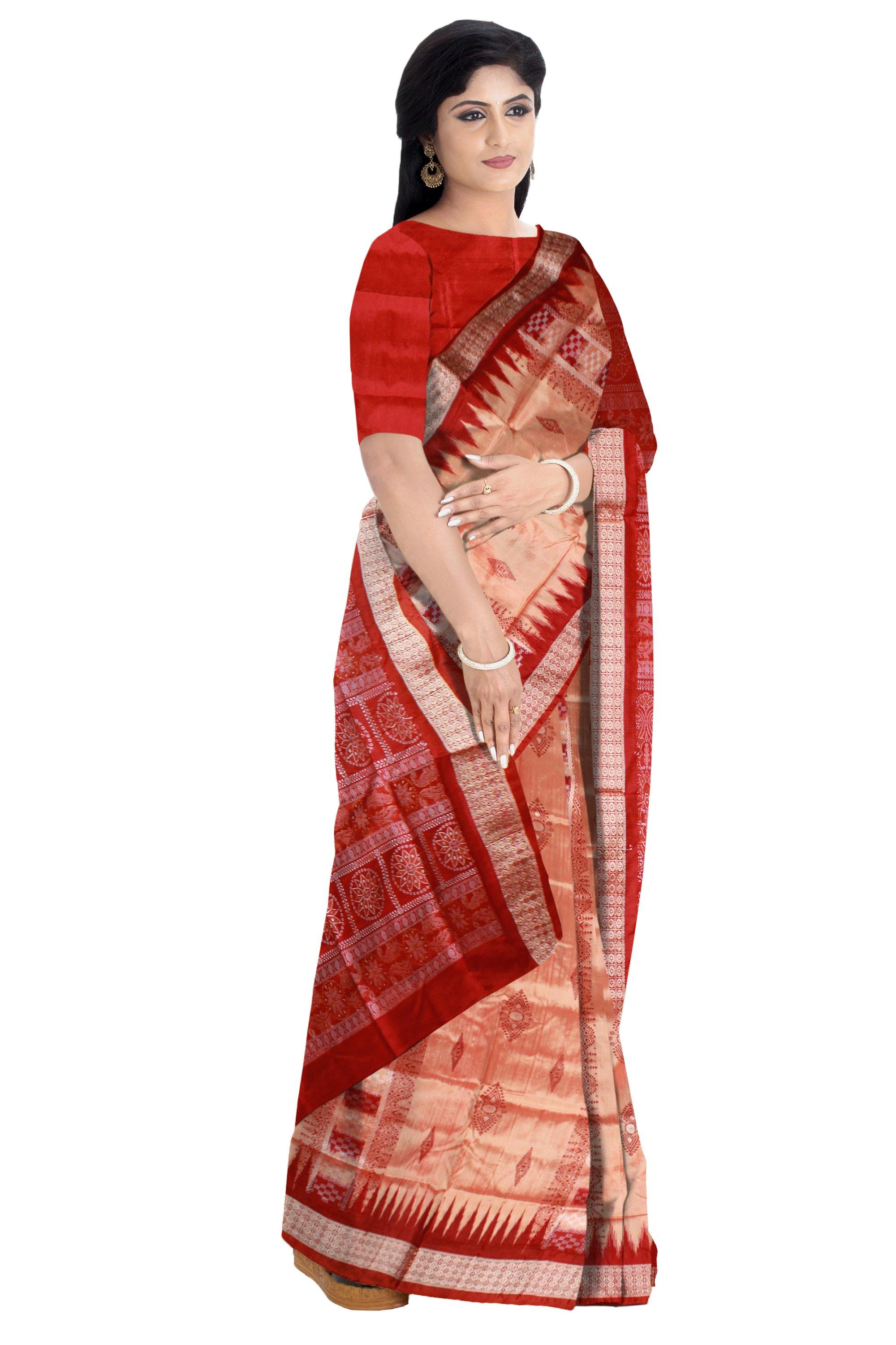 Peach color Pasapali Pata saree with blouse piece. - Koshali Arts & Crafts Enterprise