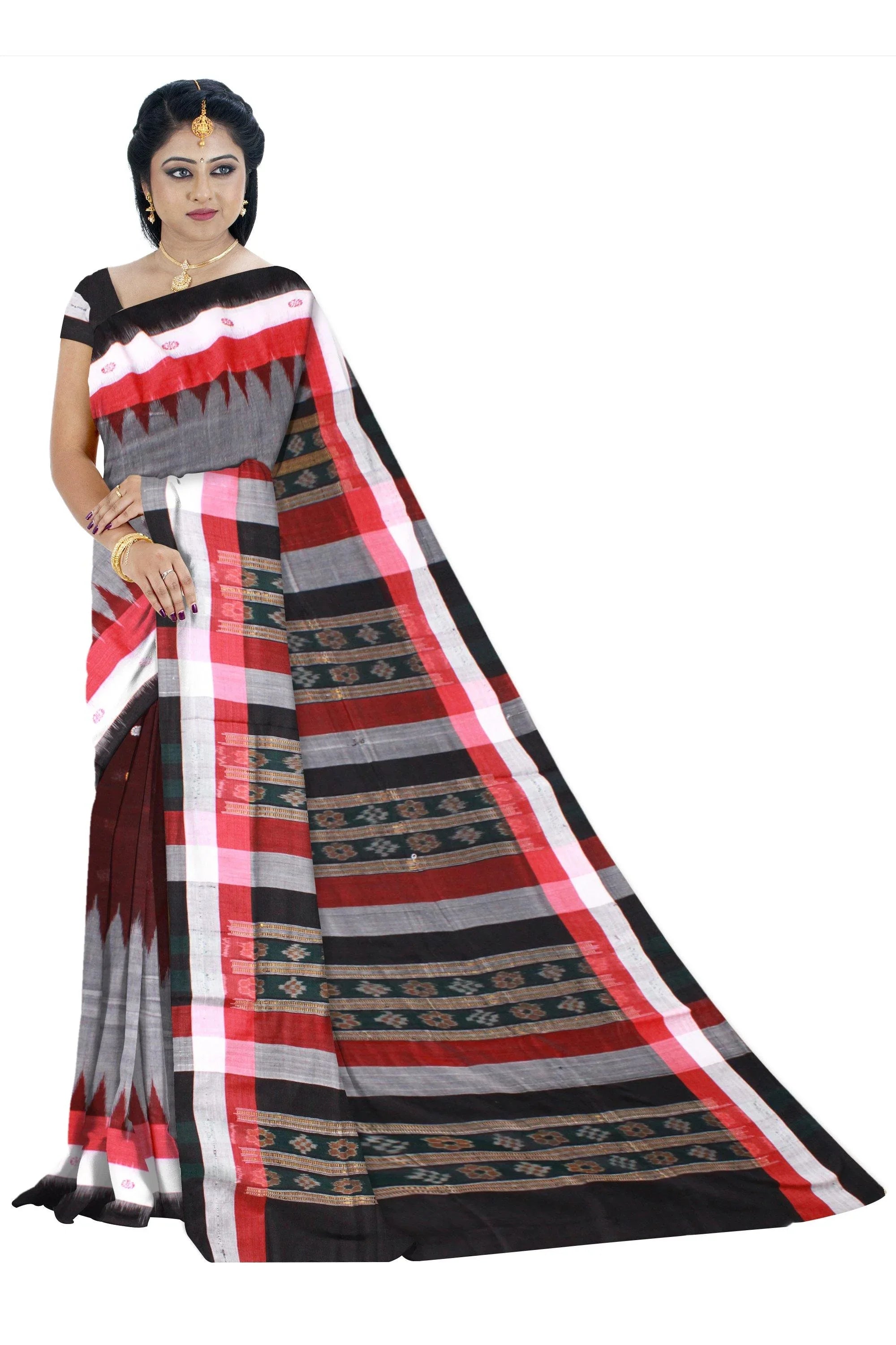 Exclusive Sambalpuri Kargil saree with flower print Maroon color with blouse piece - Koshali Arts & Crafts Enterprise