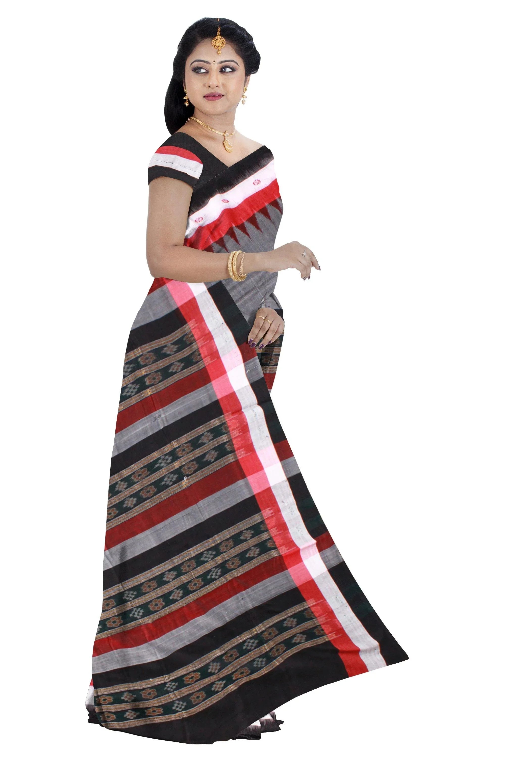Exclusive Sambalpuri Kargil saree with flower print Maroon color with blouse piece - Koshali Arts & Crafts Enterprise