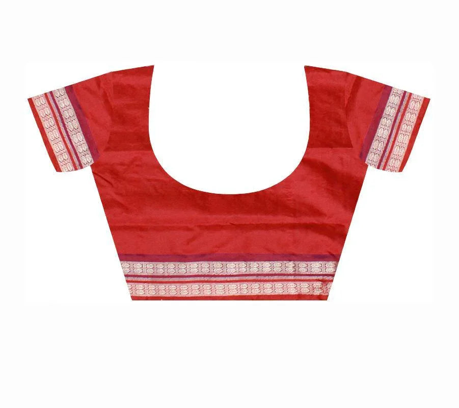 Yellow green & Red mixed color Patli Pata saree with blouse piece. - Koshali Arts & Crafts Enterprise