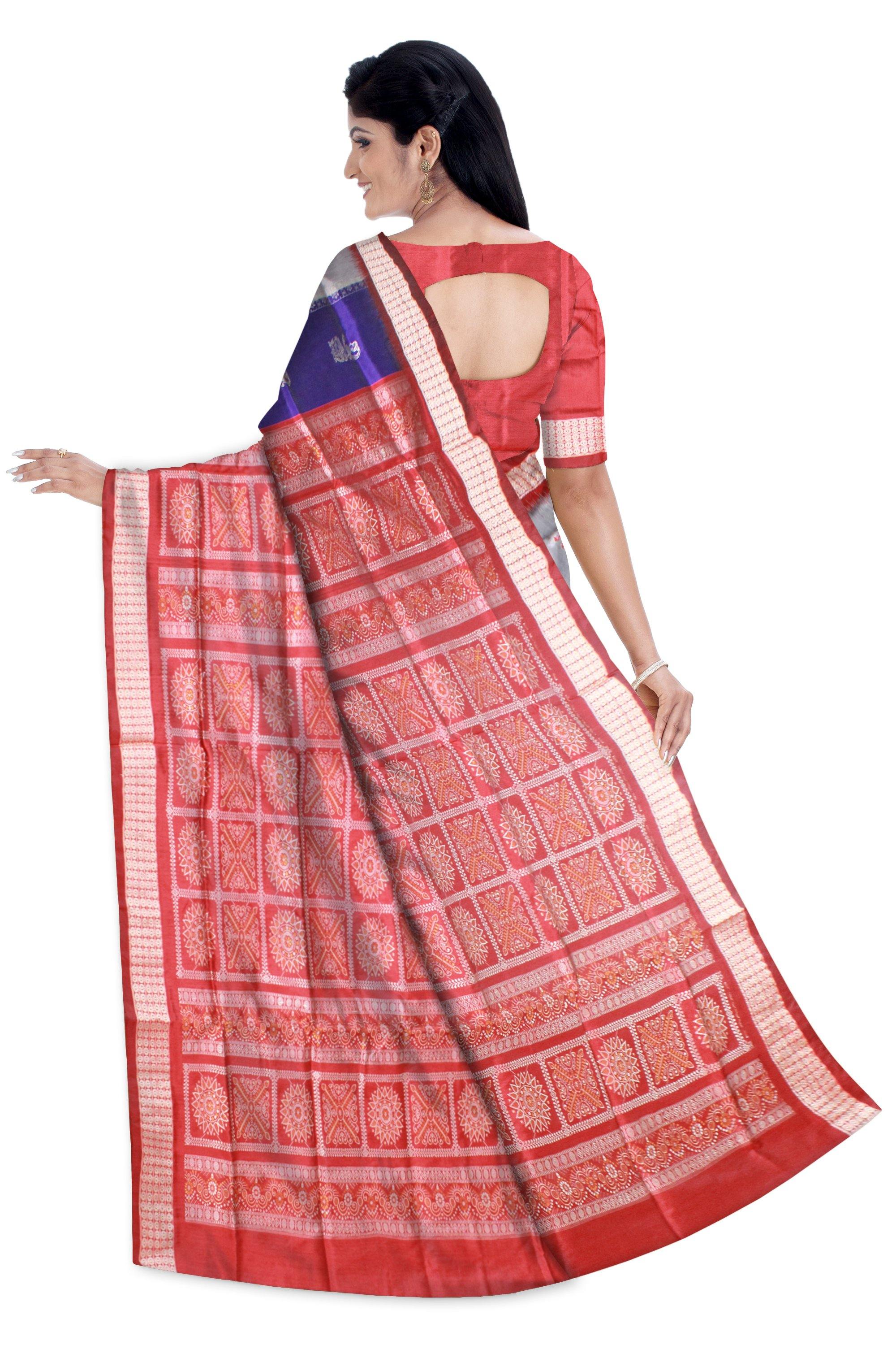 Blue & silver color Doll print Bomkei Pata Saree with blouse piece. - Koshali Arts & Crafts Enterprise