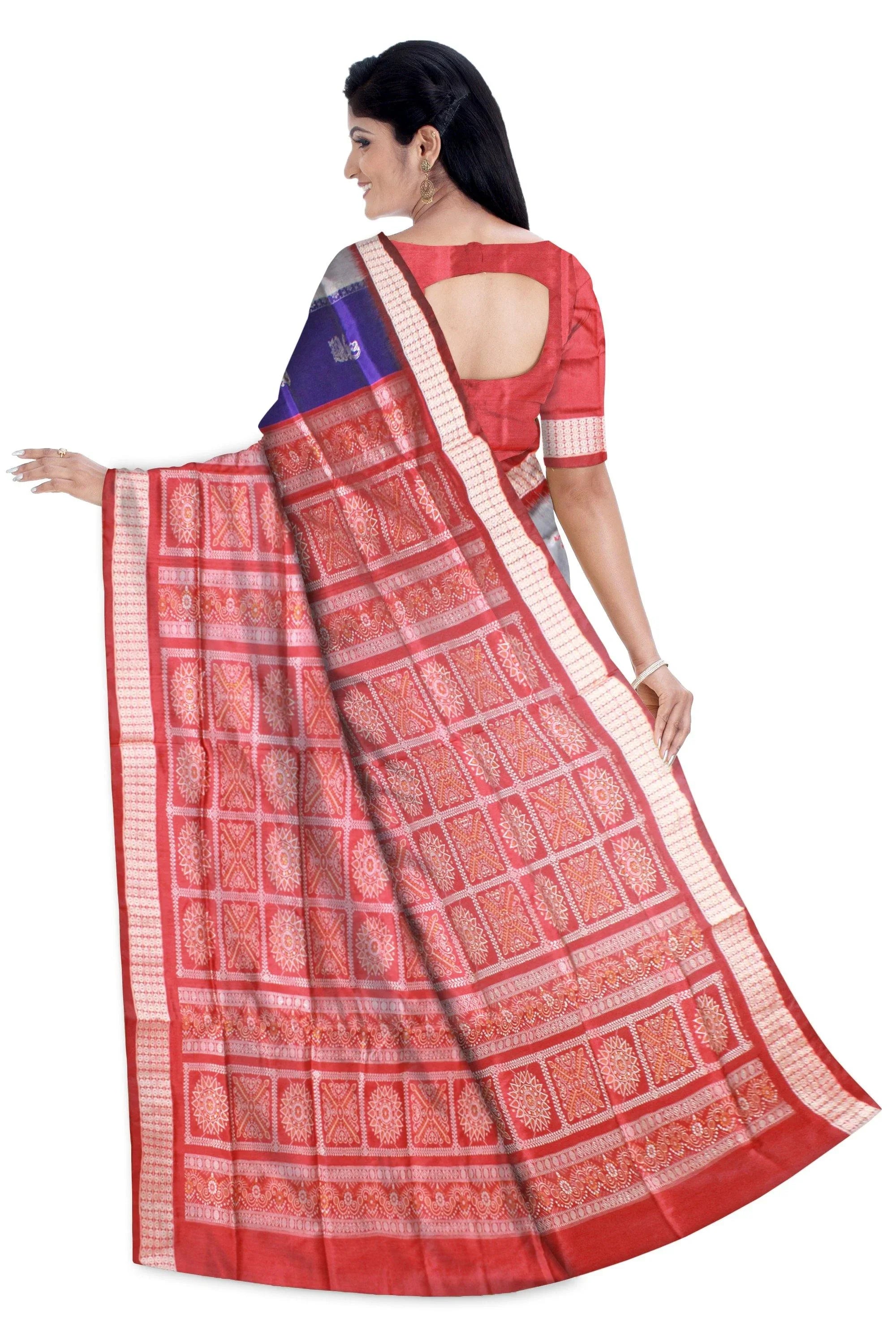 Blue & silver color Doll print Bomkei Pata Saree with blouse piece. - Koshali Arts & Crafts Enterprise
