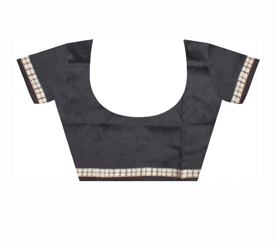 Olive & Black color Buti pattern Pata saree with blouse piece. - Koshali Arts & Crafts Enterprise