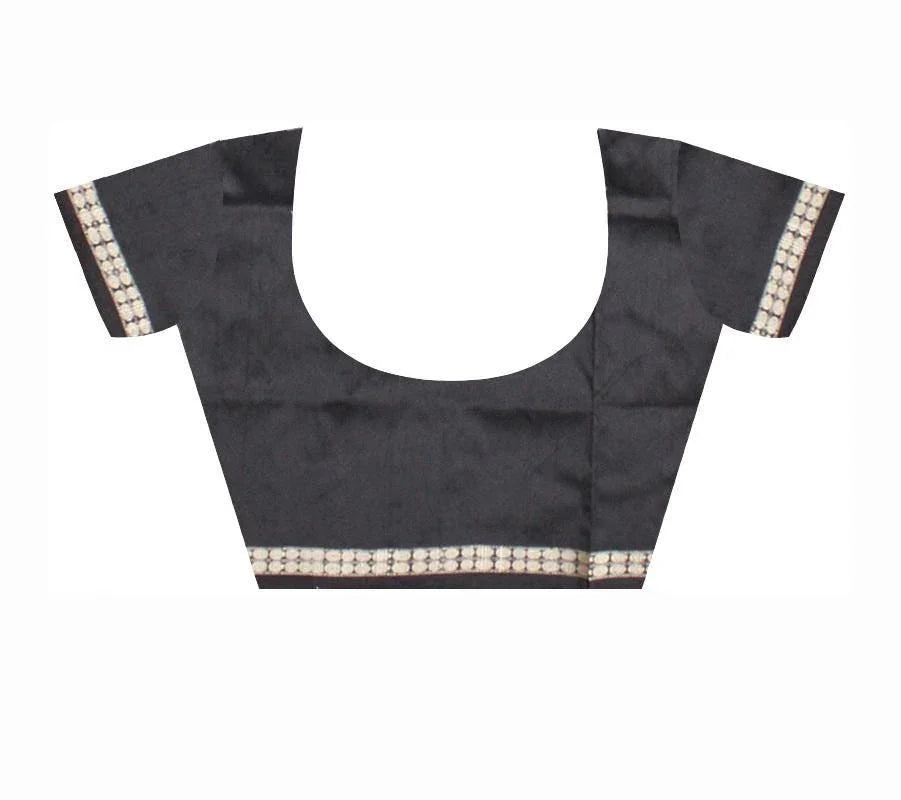 Olive & Black color Buti pattern Pata saree with blouse piece. - Koshali Arts & Crafts Enterprise