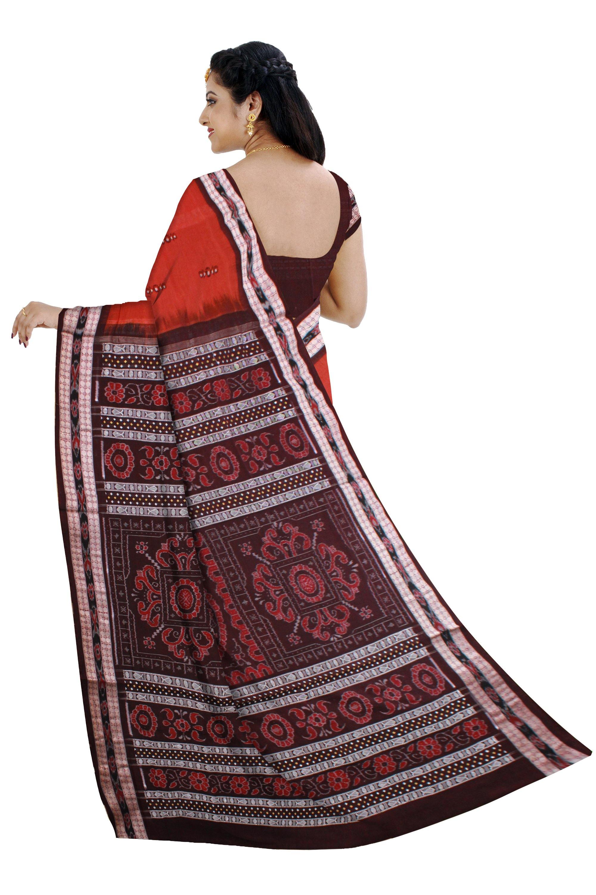 Maroon color Peacock print cotton saree with blouse piece - Koshali Arts & Crafts Enterprise