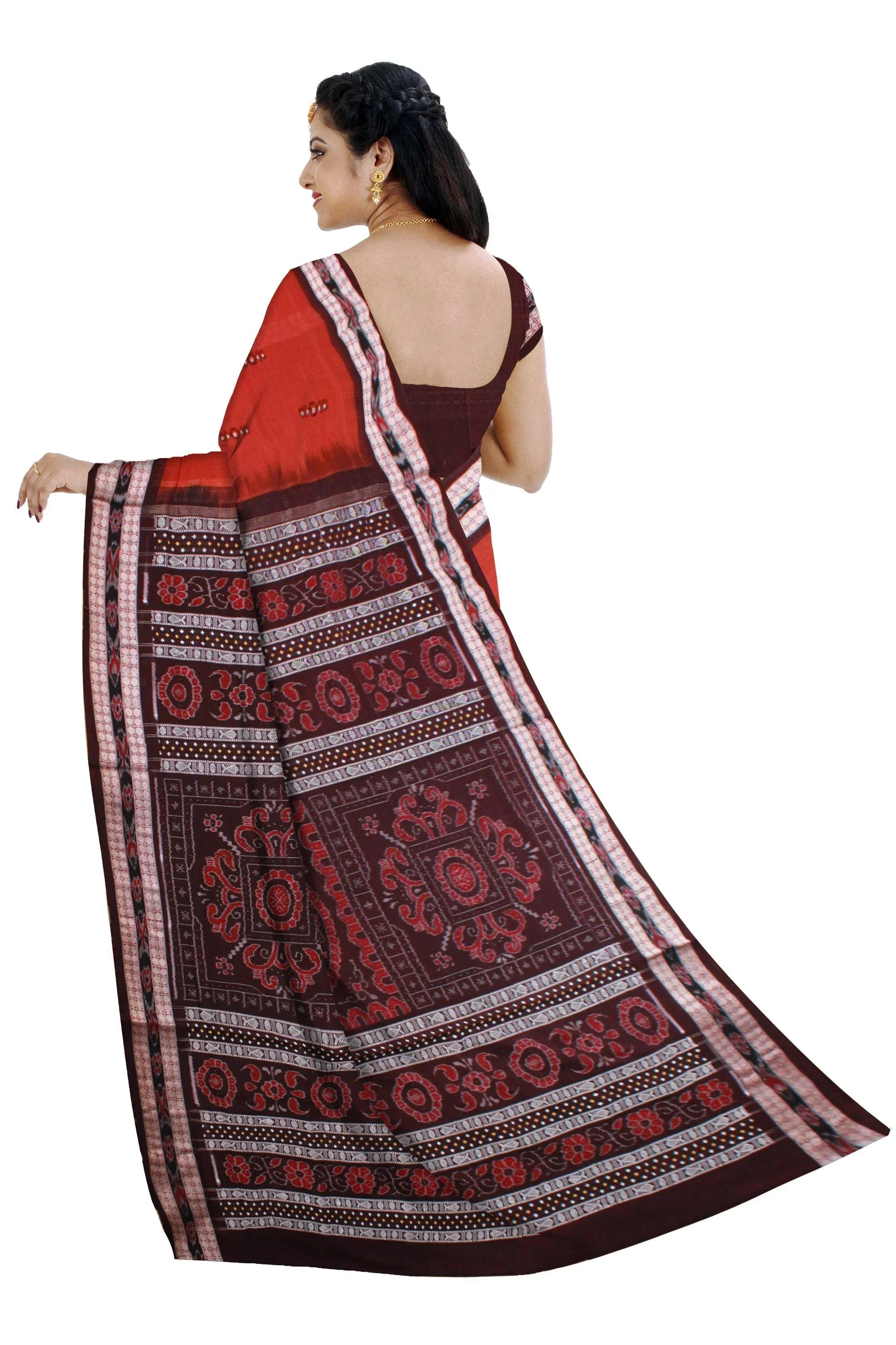 Maroon color Peacock print cotton saree with blouse piece - Koshali Arts & Crafts Enterprise