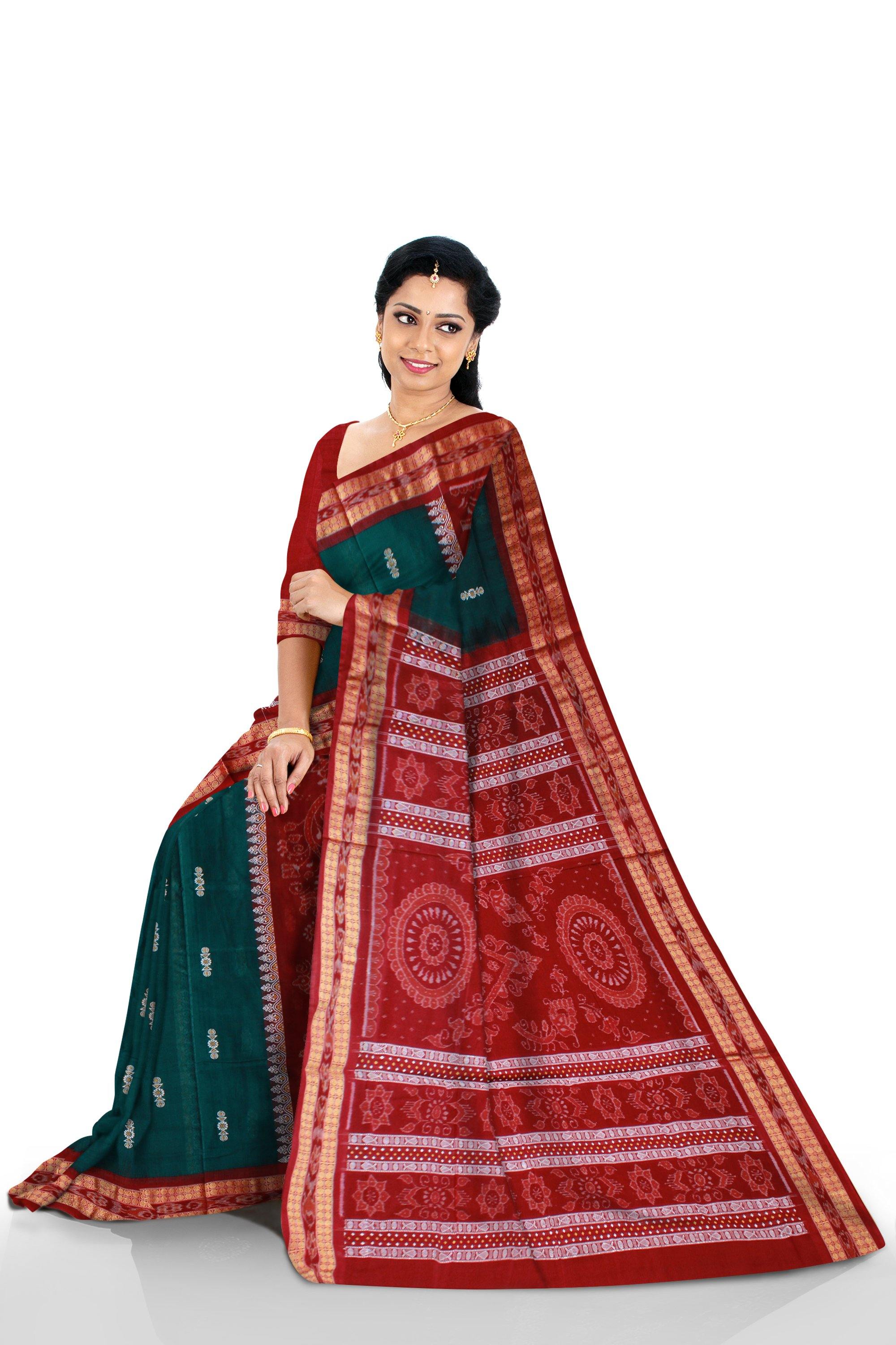 Green and Maroon color Scenery print pure cotton saree with blouse piece. - Koshali Arts & Crafts Enterprise