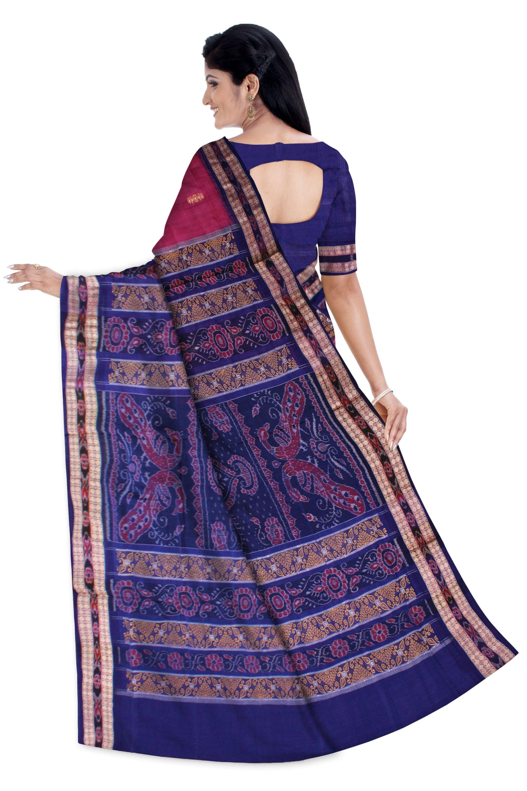 Pink & Blue color Scenery print pure cotton saree with blouse piece. - Koshali Arts & Crafts Enterprise