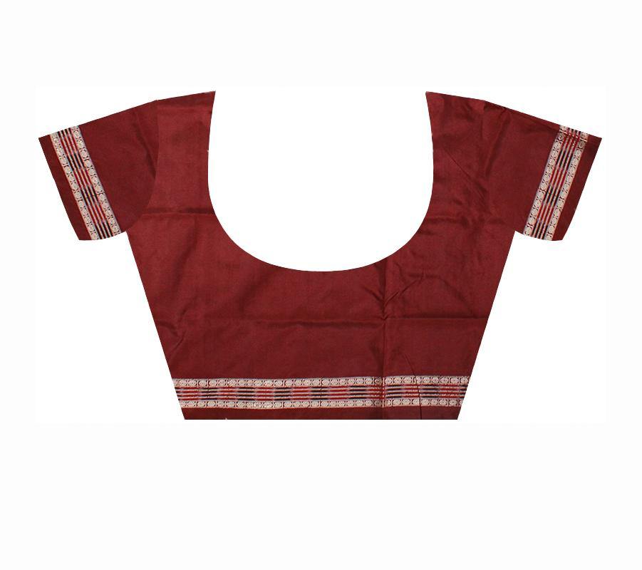 Maroon and Brown color scenery print Pata saree with blouse piece - Koshali Arts & Crafts Enterprise