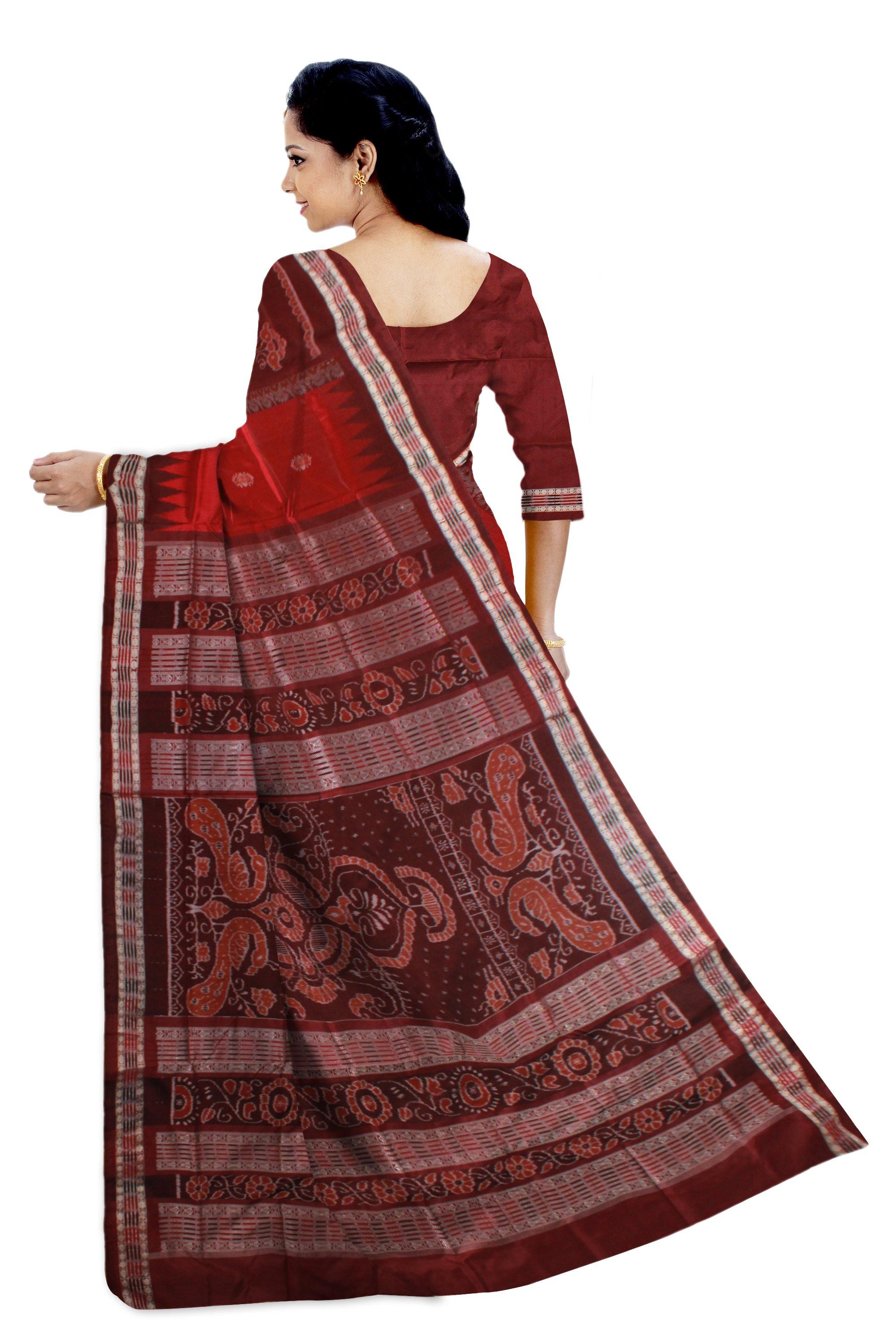 Maroon and Brown color scenery print Pata saree with blouse piece - Koshali Arts & Crafts Enterprise