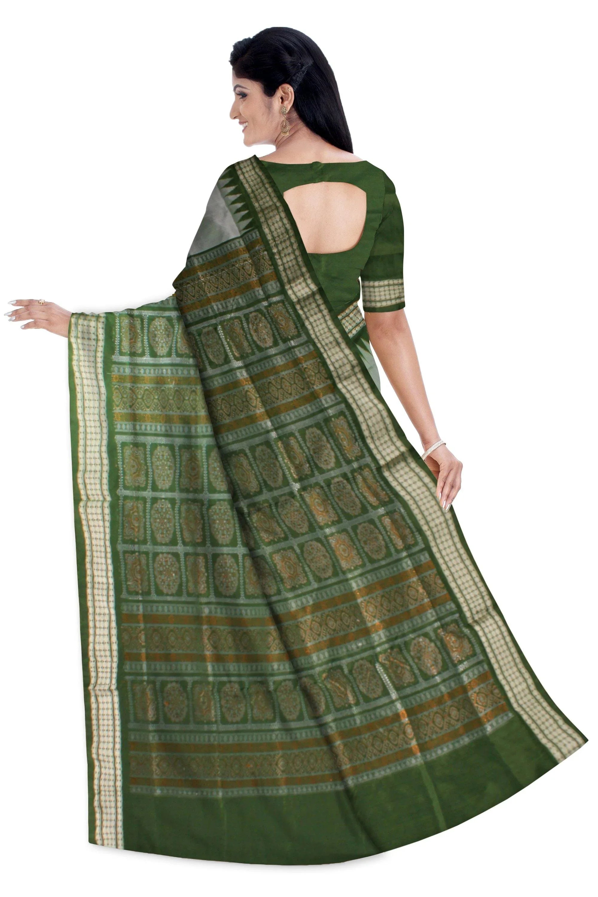 Green color Pasapali Pata saree with blouse piece - Koshali Arts & Crafts Enterprise