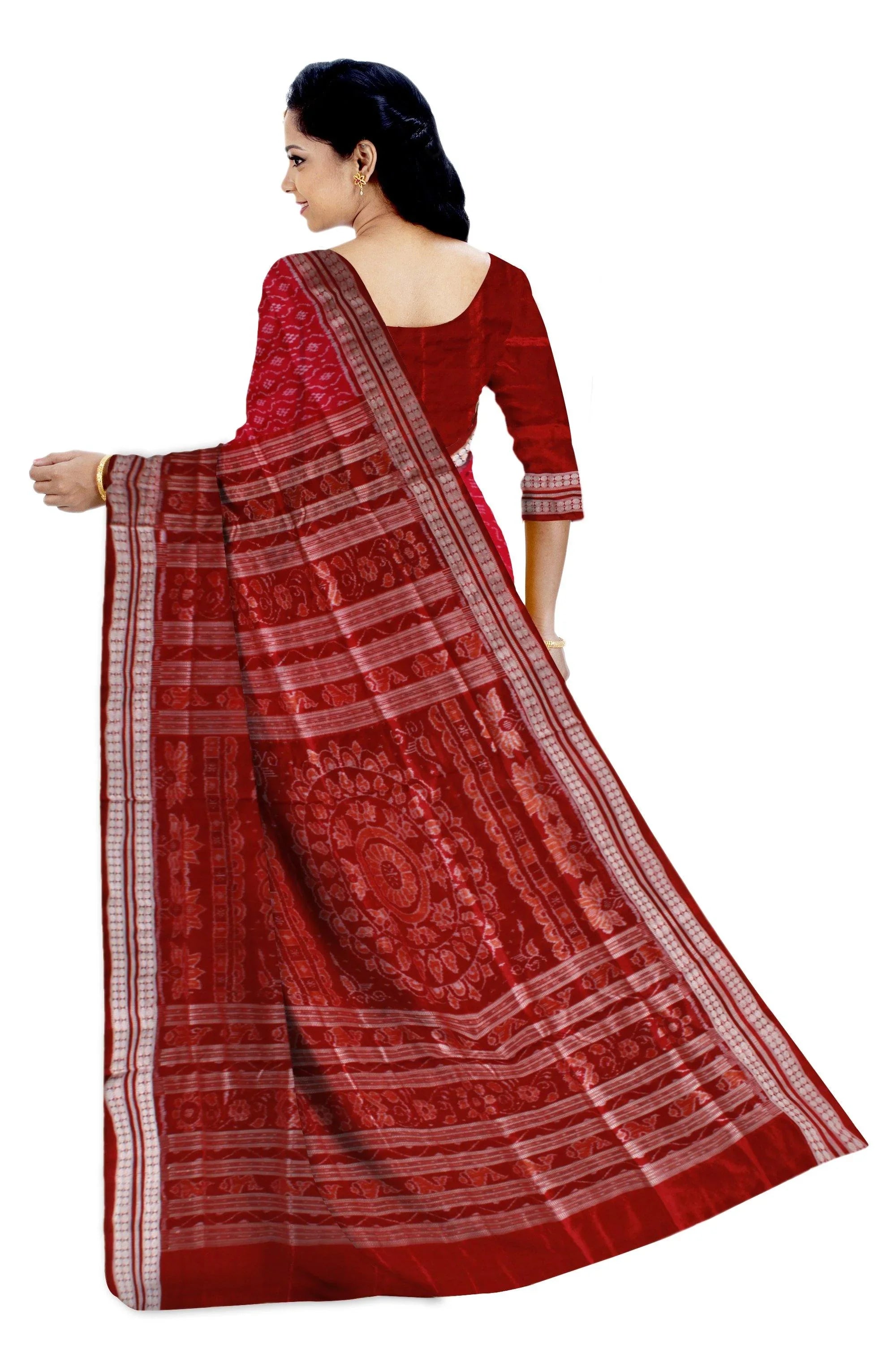 Authentic Sambalpuri Pata saree in Pink color sapta print available with blouse piece - Koshali Arts & Crafts Enterprise