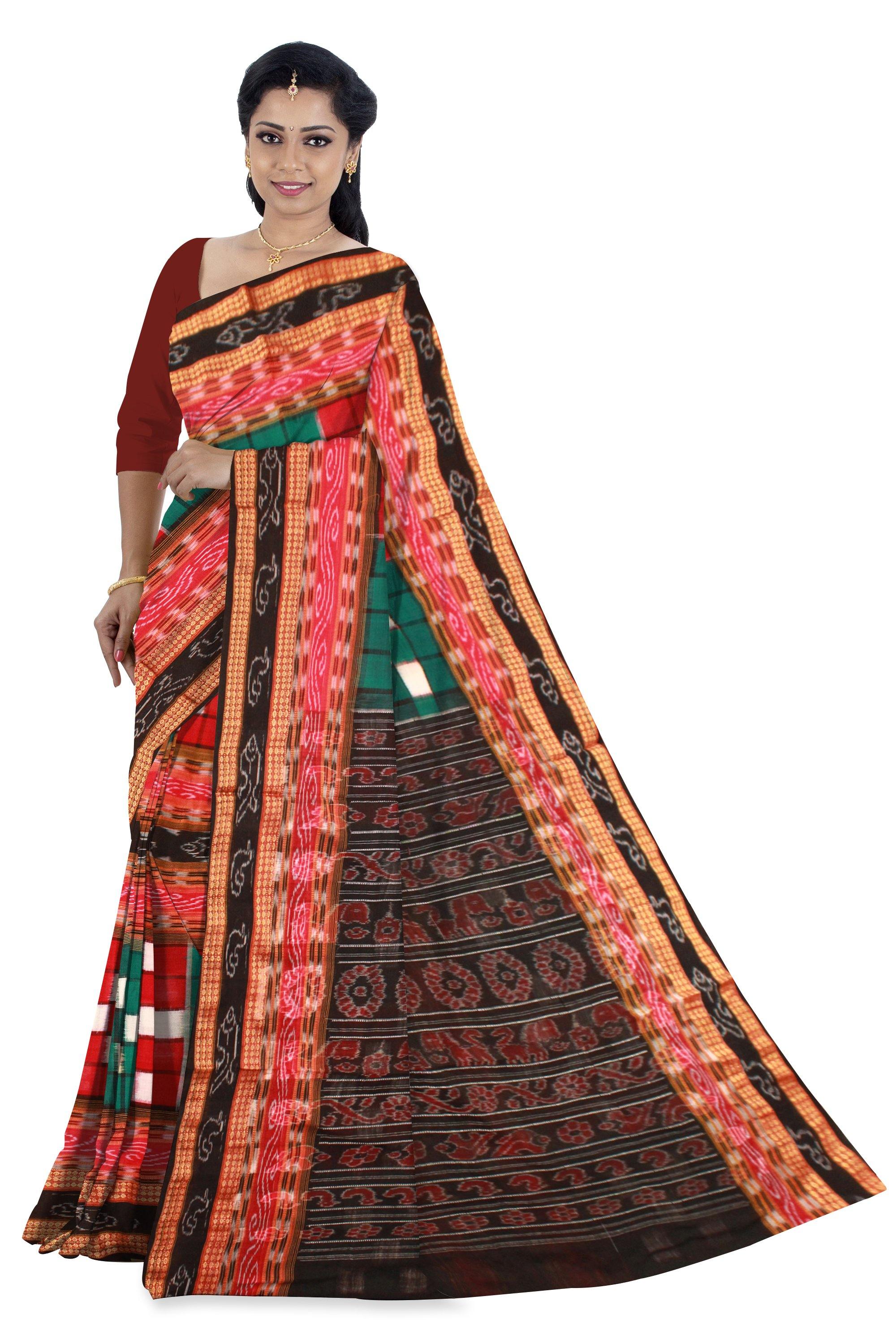 Traditional Bichitrapuri Green Sapta saree, With out blouse piece. - Koshali Arts & Crafts Enterprise