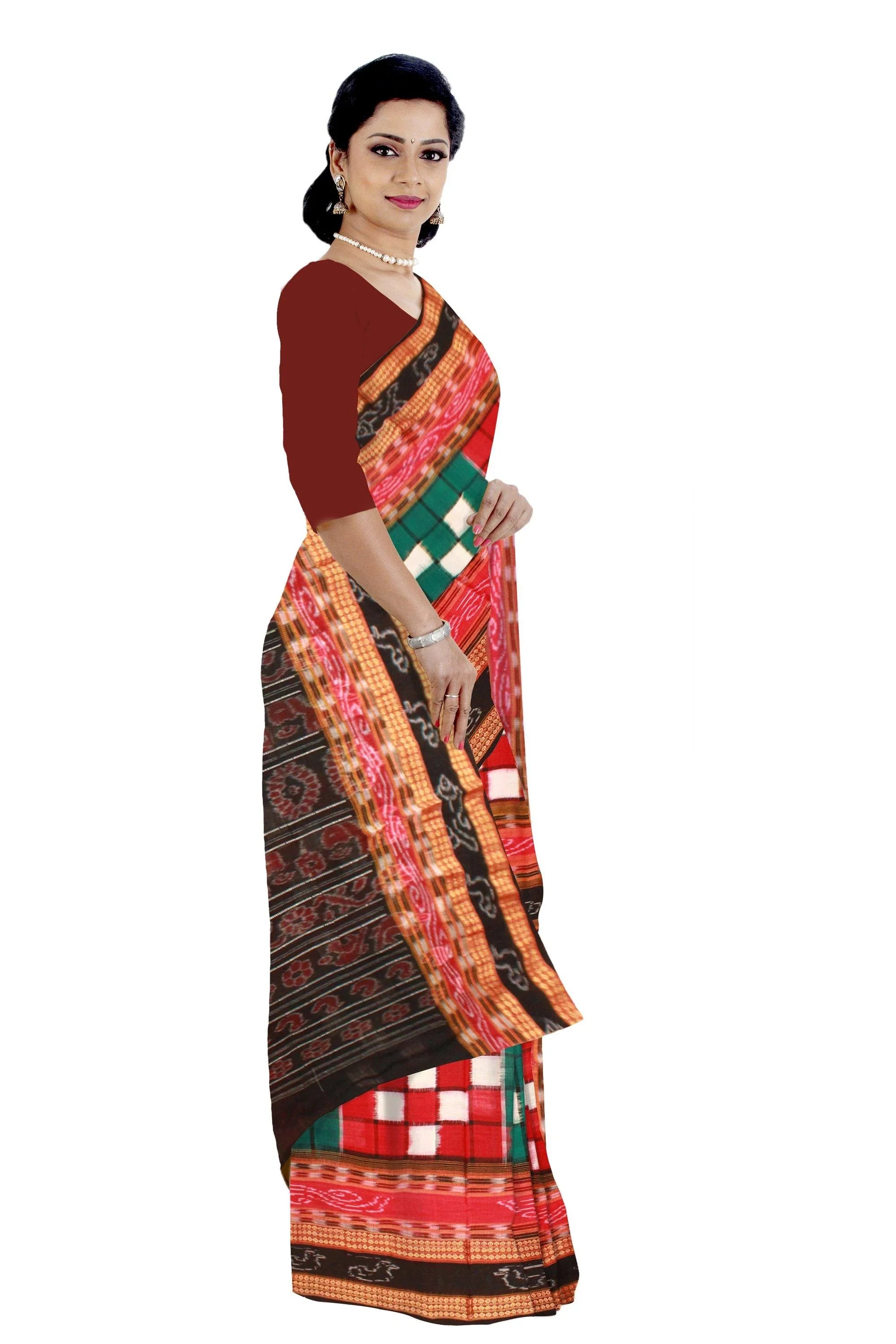 Traditional Bichitrapuri Green Sapta saree, With out blouse piece. - Koshali Arts & Crafts Enterprise