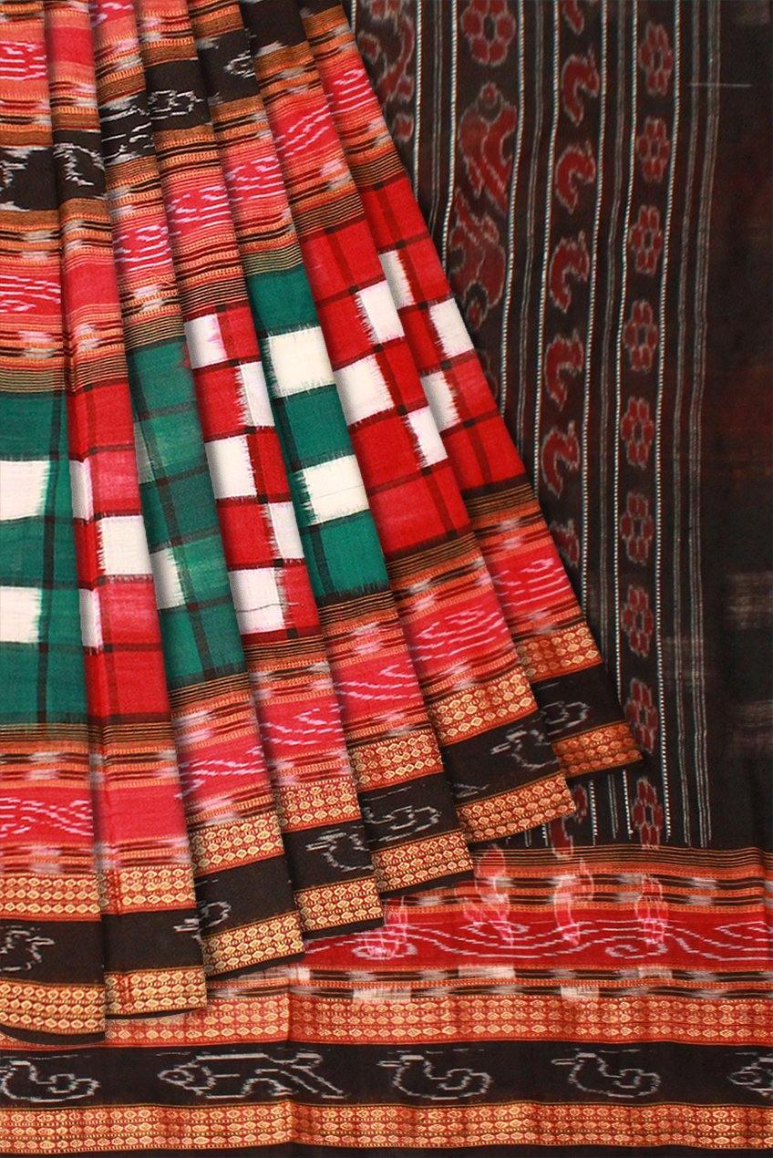 Traditional Bichitrapuri Green Sapta saree, With out blouse piece. - Koshali Arts & Crafts Enterprise