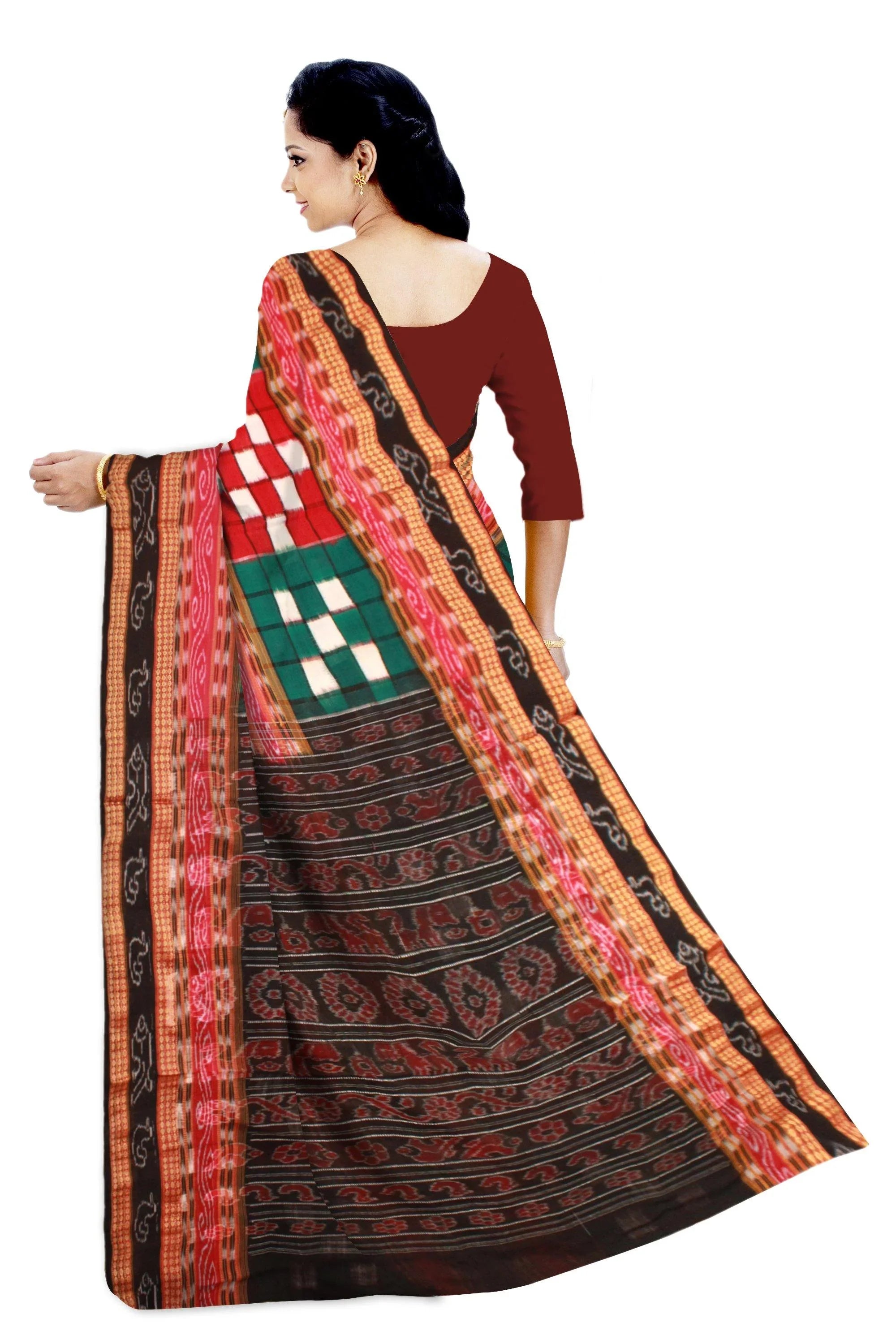 Traditional Bichitrapuri Green Sapta saree, With out blouse piece. - Koshali Arts & Crafts Enterprise