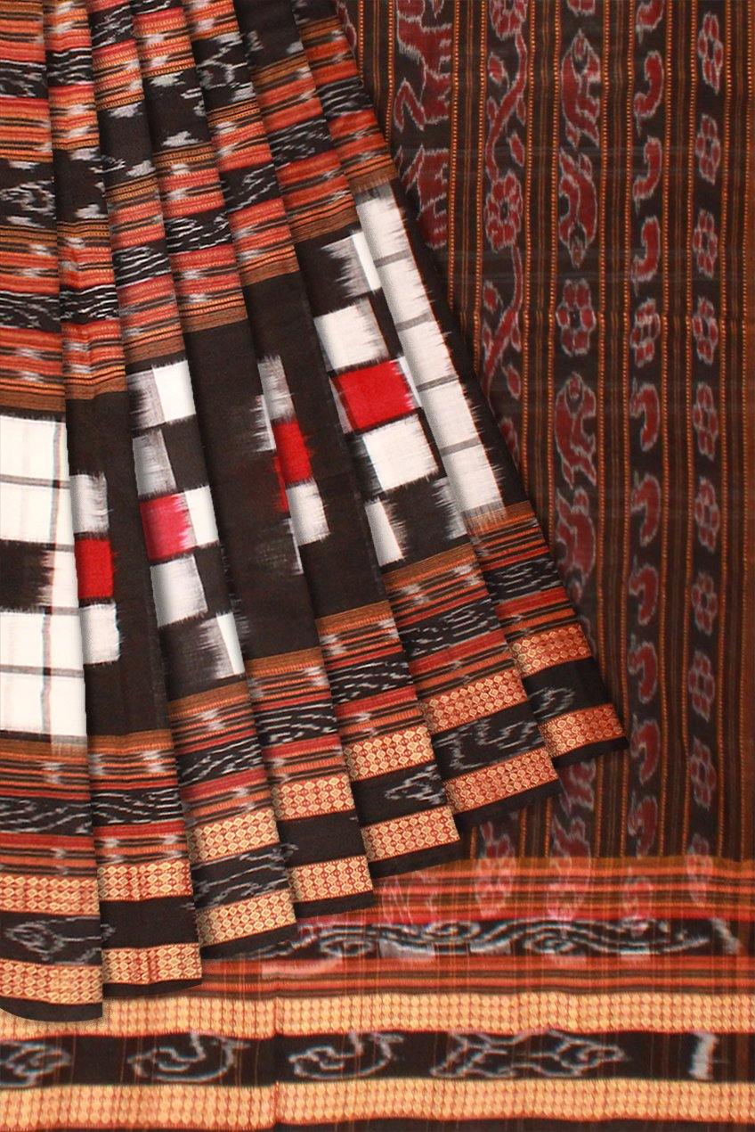 Traditional Bichitrapuri White Cotton Sapta saree, With out blouse piece. - Koshali Arts & Crafts Enterprise