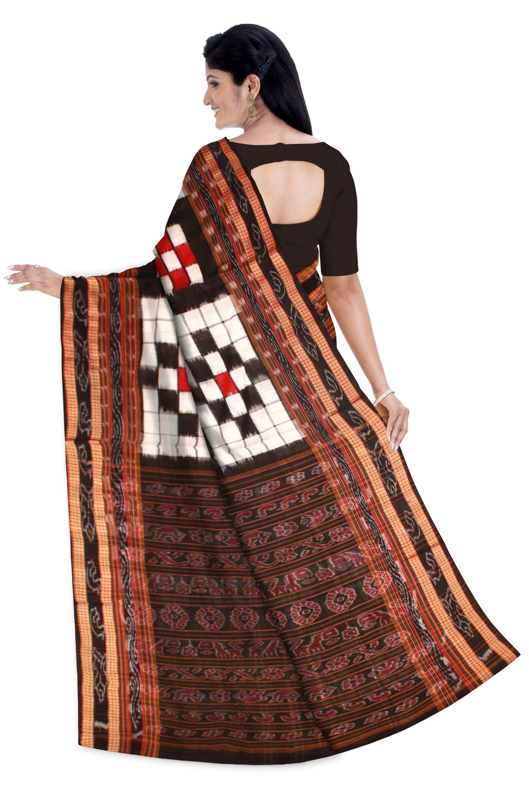 Traditional Bichitrapuri White Cotton Sapta saree, With out blouse piece. - Koshali Arts & Crafts Enterprise