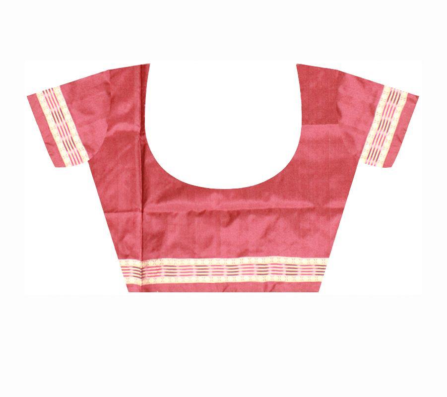 Pink and brown mix Pata saree with blouse piece. - Koshali Arts & Crafts Enterprise