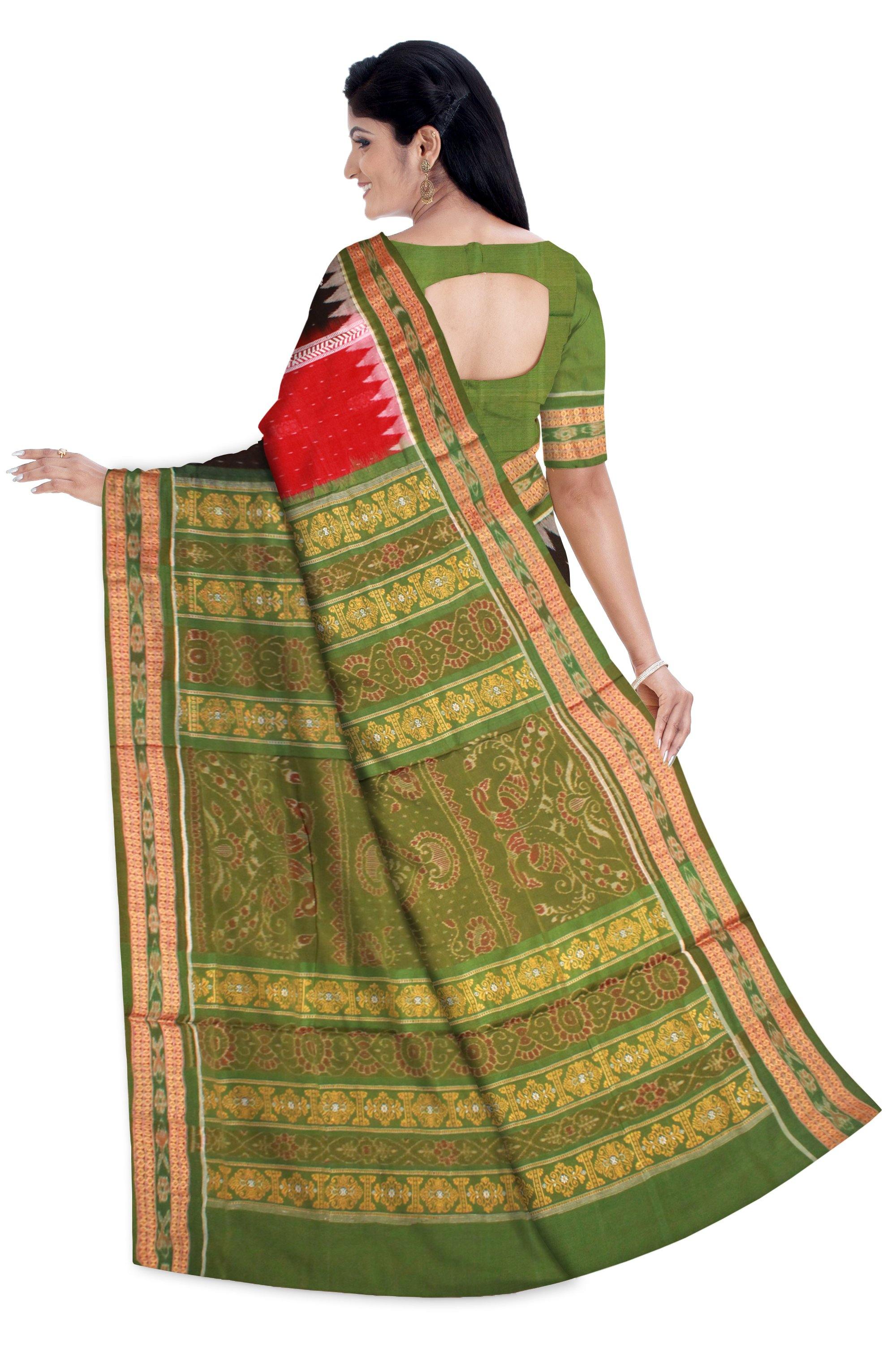 Maroon and black dual color Sambalpuri cotton saree with blouse piece. - Koshali Arts & Crafts Enterprise