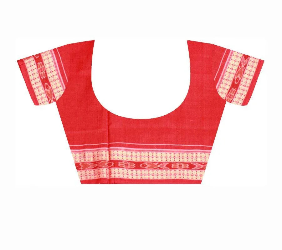 Pasapali border with peacock print pure cotton saree is coffee and red color base. Available with blouse piece. - Koshali Arts & Crafts Enterprise