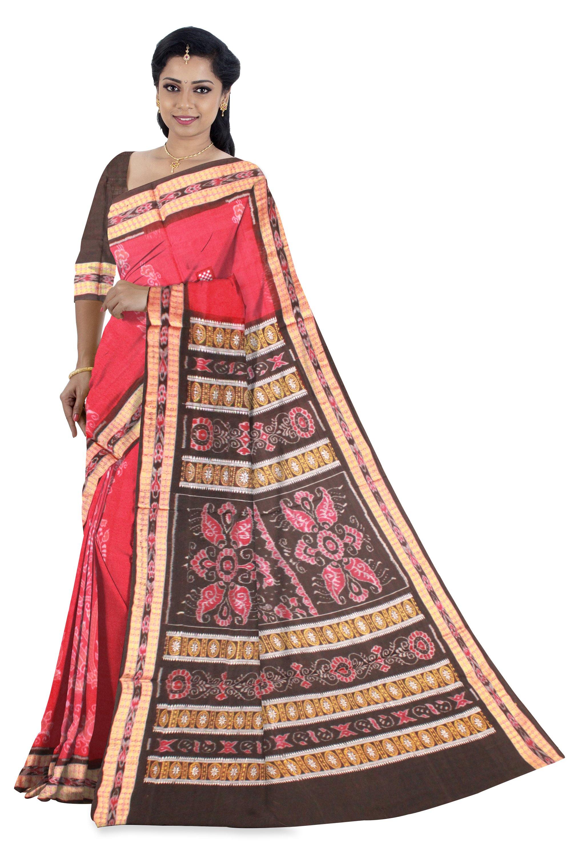 Red color Bomkei Sambalpuri cotton Saree With blouse piece. - Koshali Arts & Crafts Enterprise