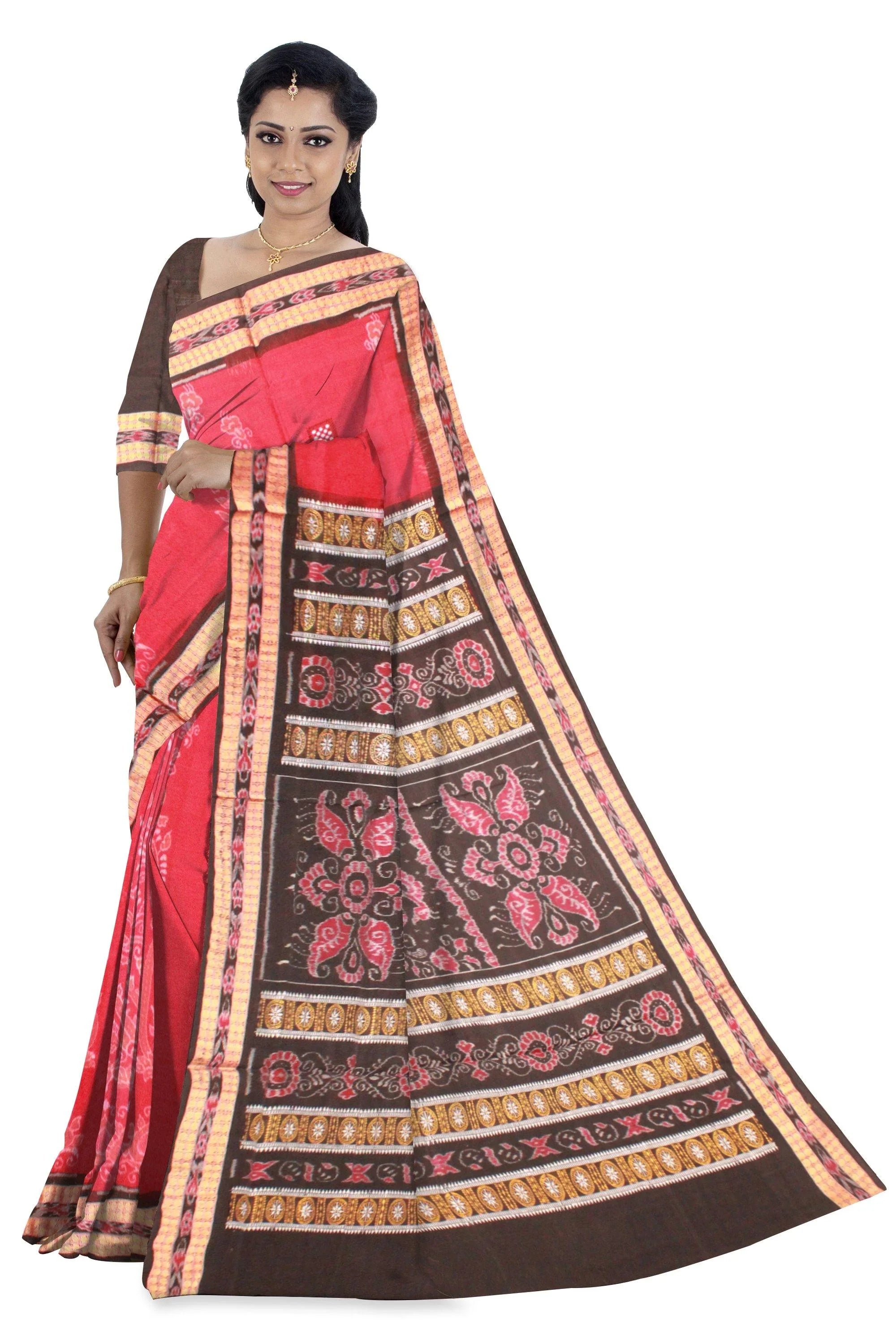 Red color Bomkei Sambalpuri cotton Saree With blouse piece. - Koshali Arts & Crafts Enterprise