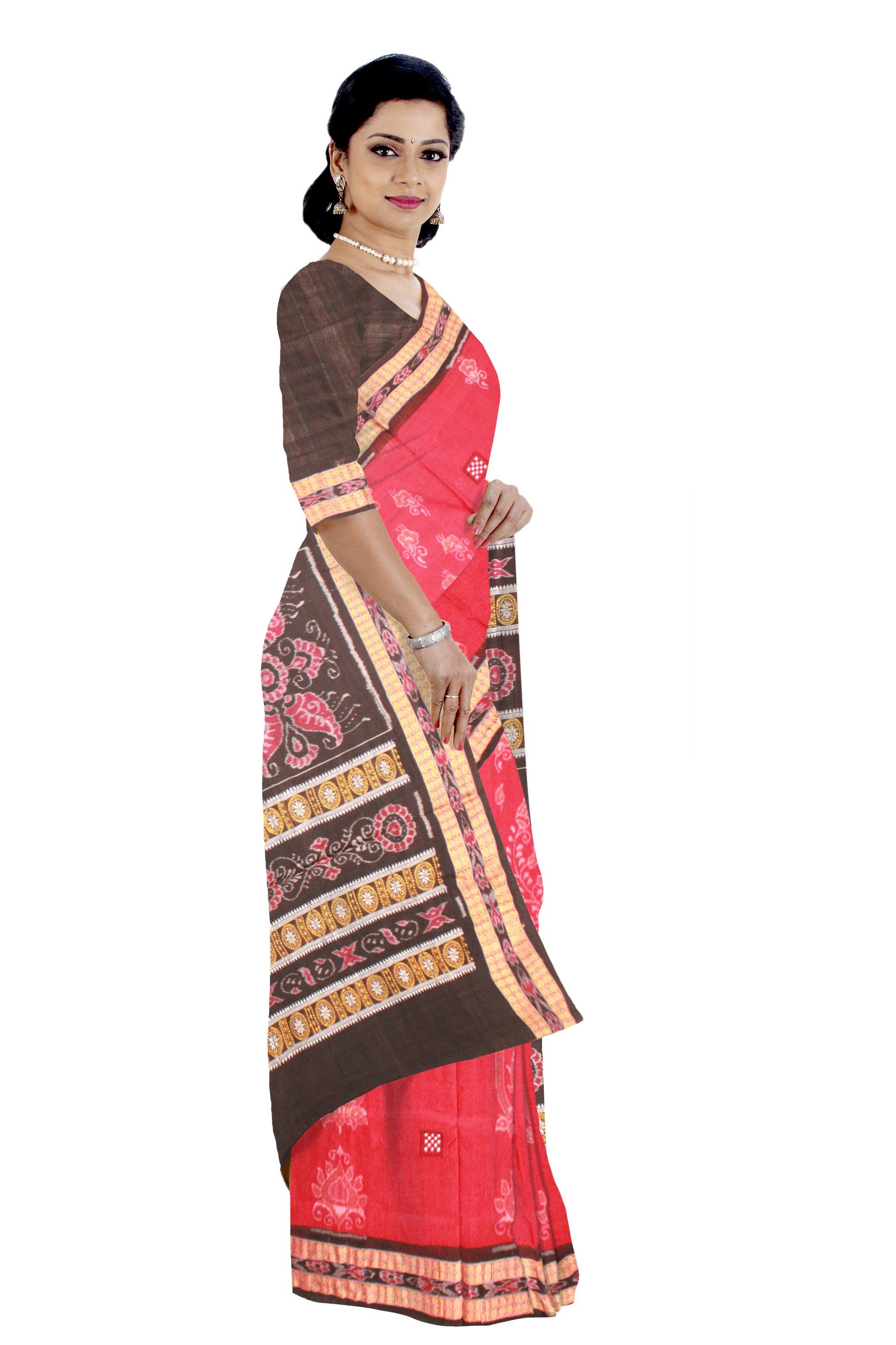Red color Bomkei Sambalpuri cotton Saree With blouse piece. - Koshali Arts & Crafts Enterprise