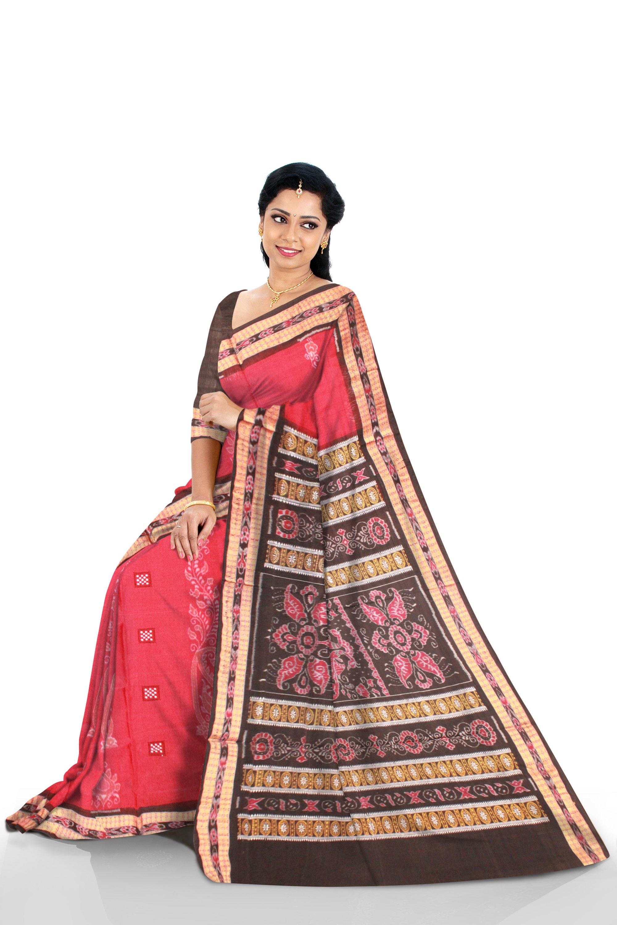 Red color Bomkei Sambalpuri cotton Saree With blouse piece. - Koshali Arts & Crafts Enterprise