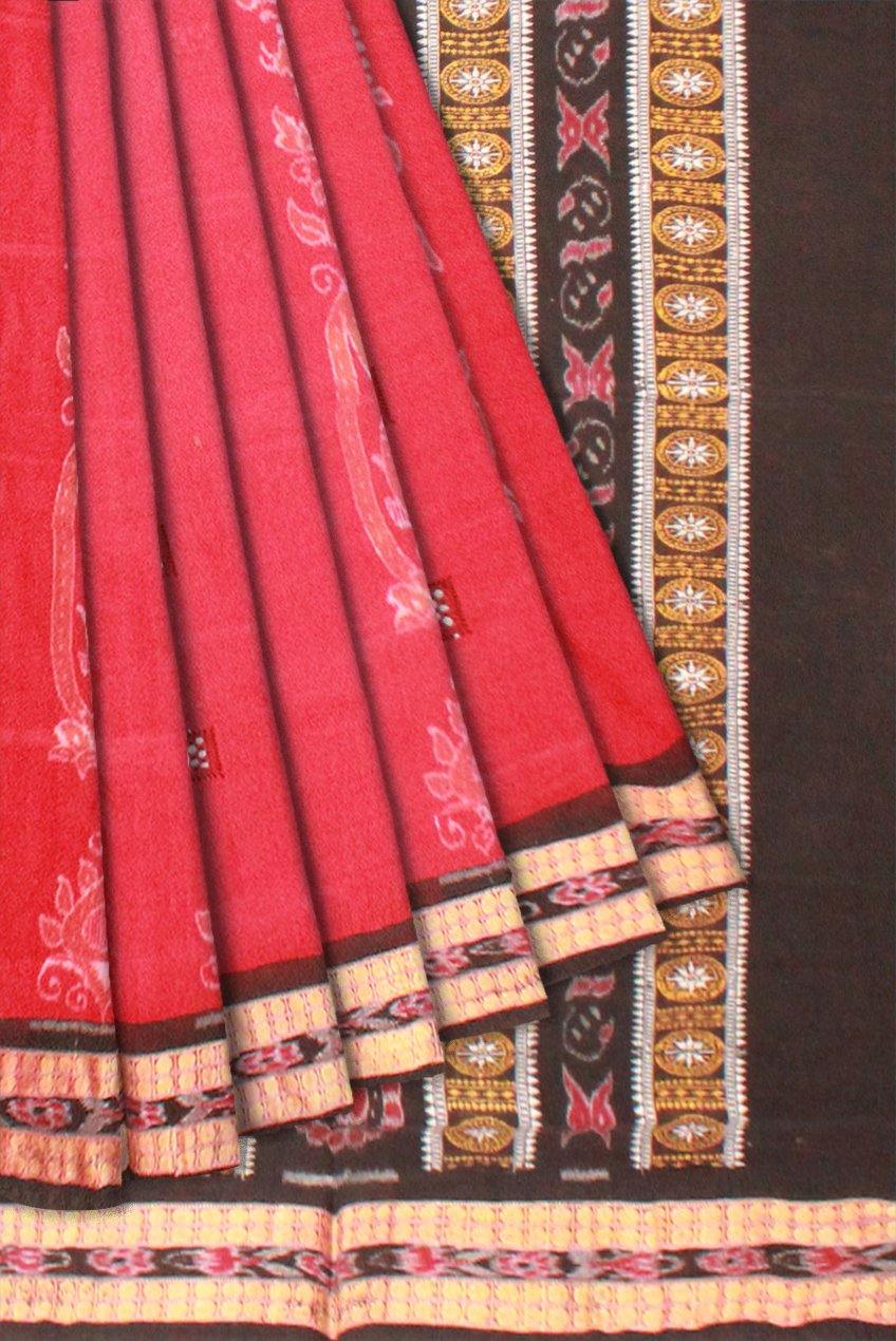Red color Bomkei Sambalpuri cotton Saree With blouse piece. - Koshali Arts & Crafts Enterprise