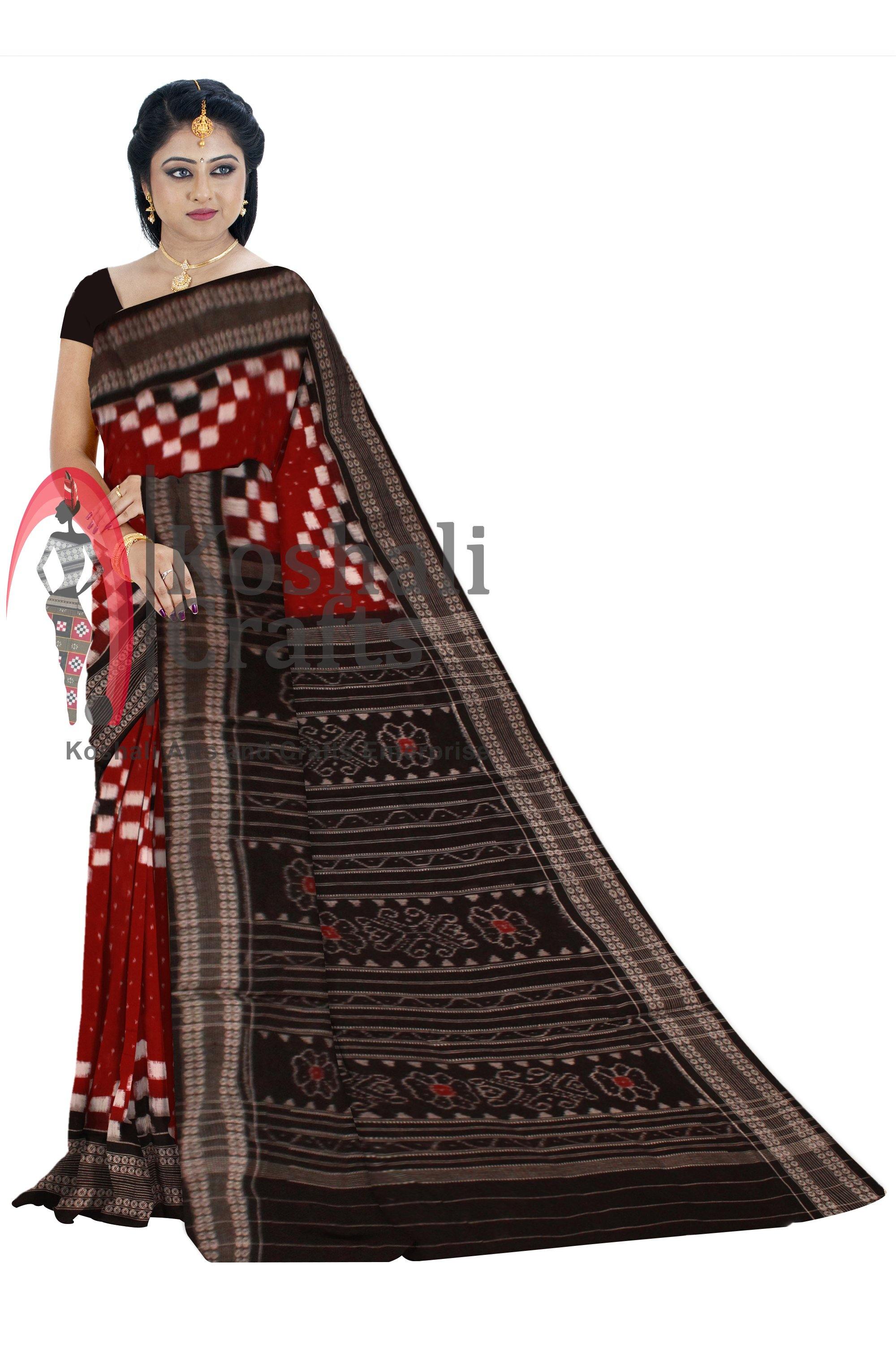 Pasapali Design Sambalpuri cotton saree in Maroon - Koshali Arts & Crafts Enterprise