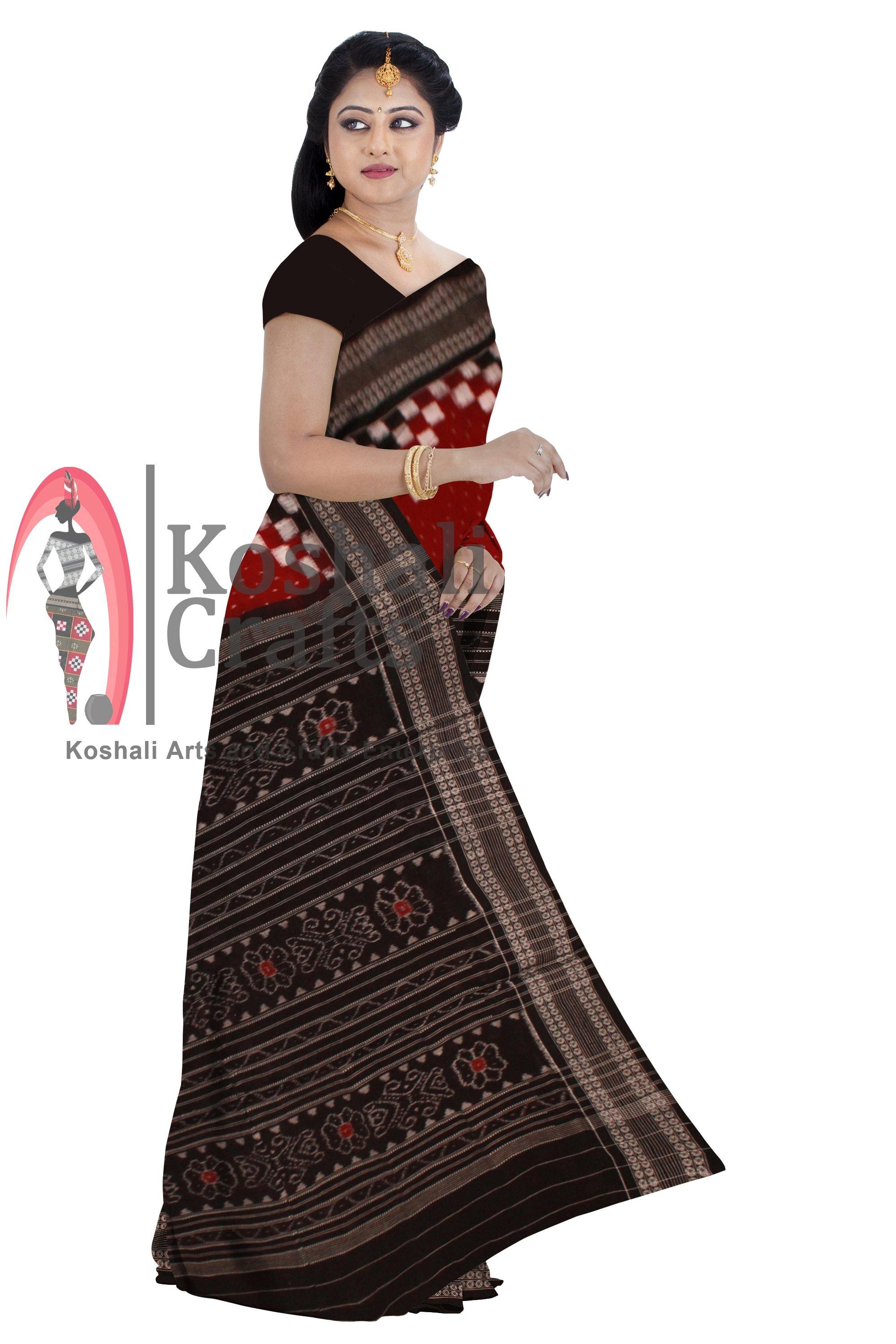 Pasapali Design Sambalpuri cotton saree in Maroon - Koshali Arts & Crafts Enterprise