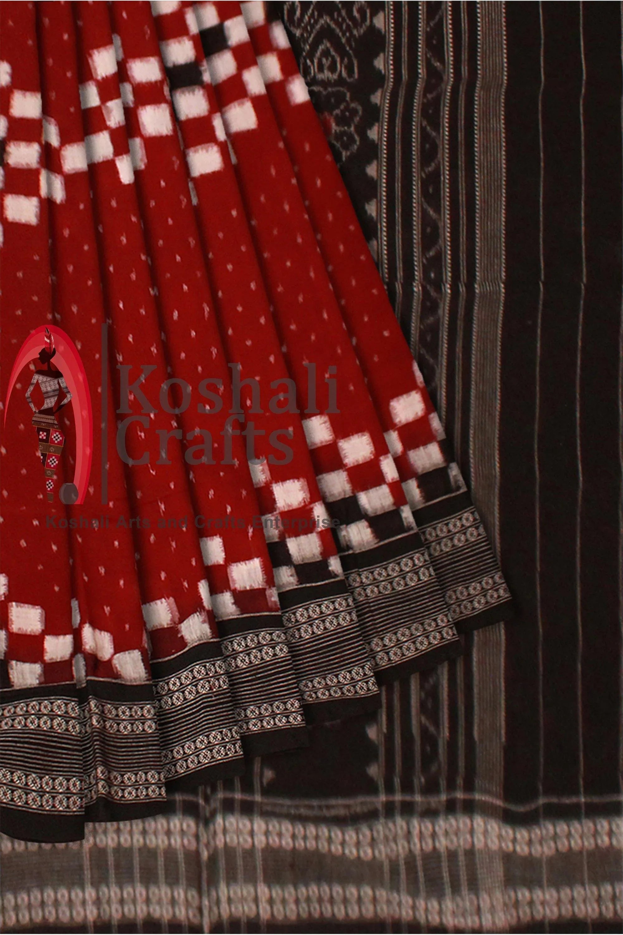 Pasapali Design Sambalpuri cotton saree in Maroon - Koshali Arts & Crafts Enterprise