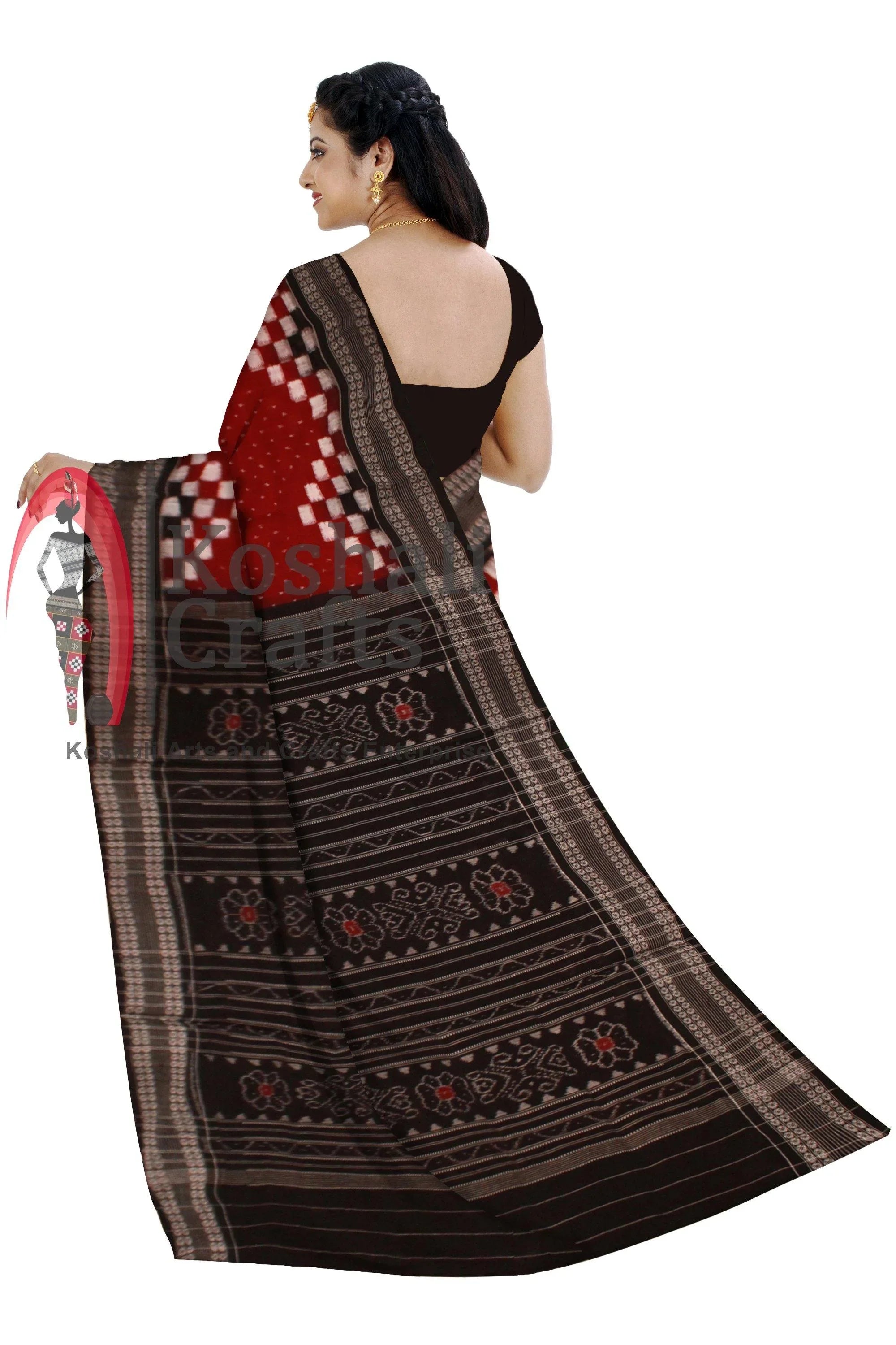 Pasapali Design Sambalpuri cotton saree in Maroon - Koshali Arts & Crafts Enterprise