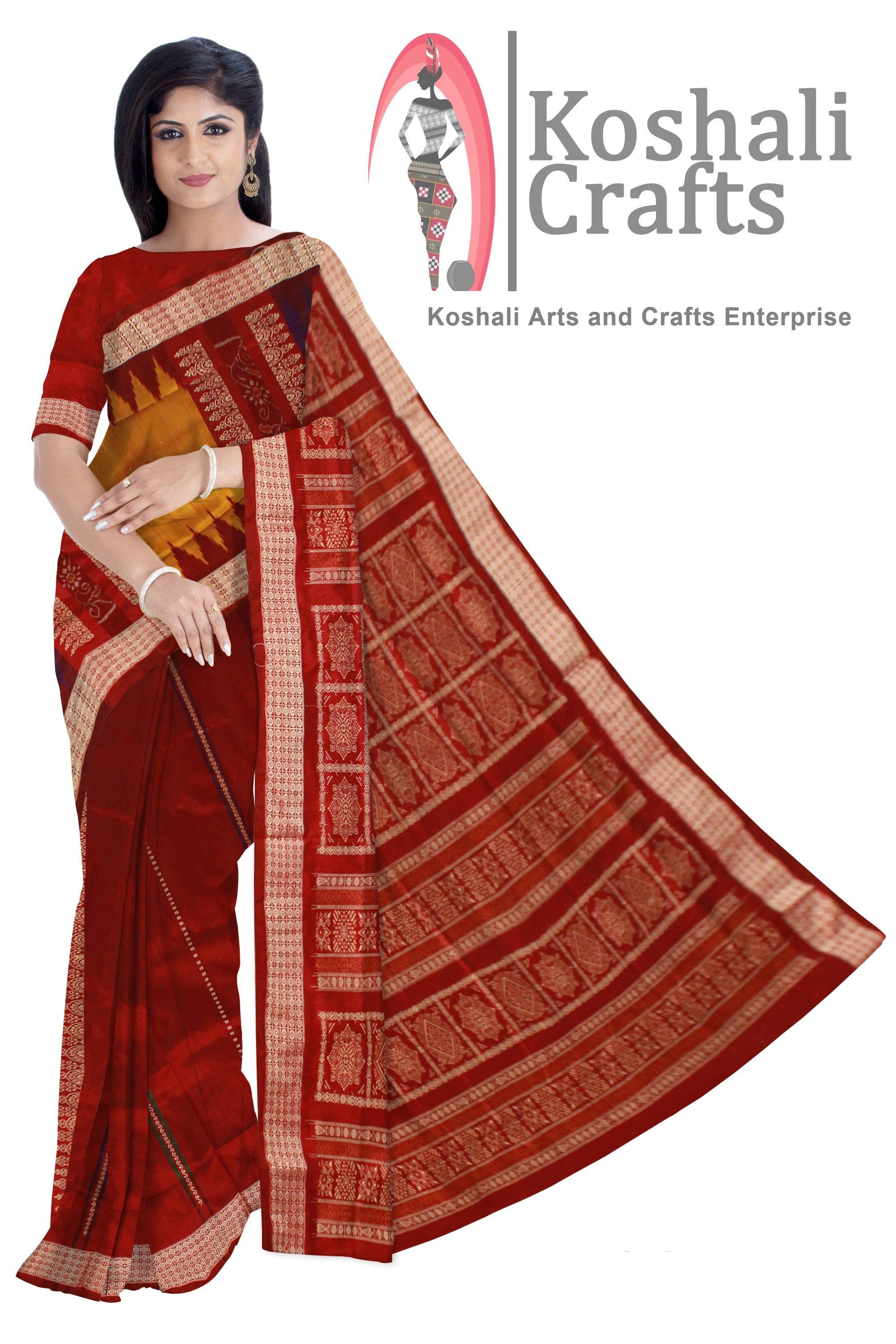 Purple, Yellow mix Patli  pata saree with blouse piece. - Koshali Arts & Crafts Enterprise