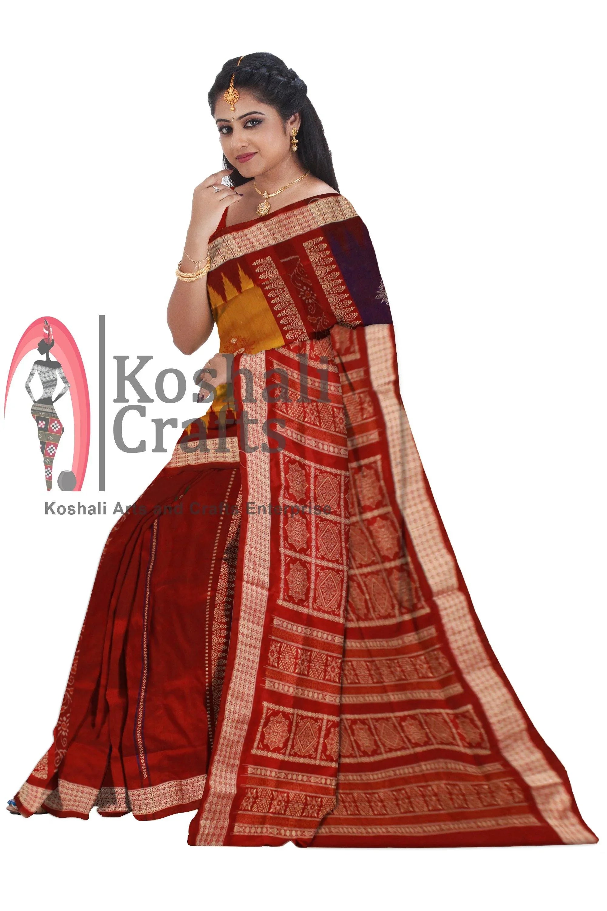 Purple, Yellow mix Patli pata saree with blouse piece. - Koshali Arts & Crafts Enterprise