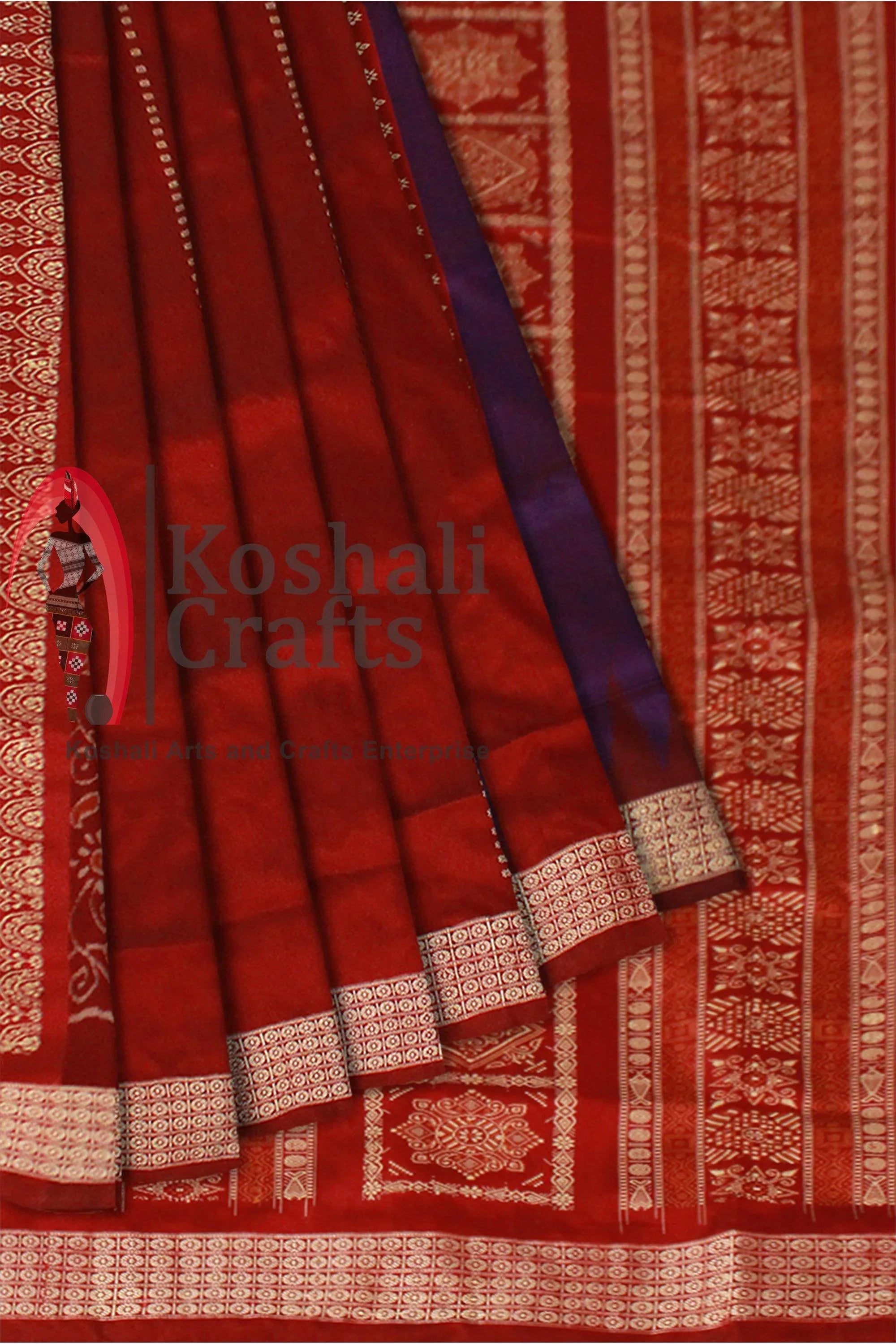 Purple, Yellow mix Patli pata saree with blouse piece. - Koshali Arts & Crafts Enterprise