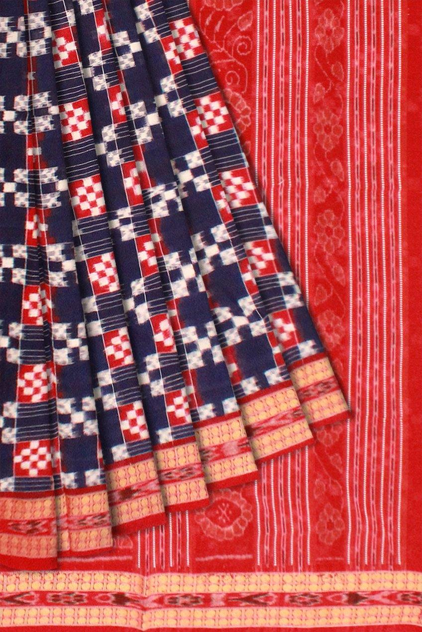Sambalpuri Pasapali Design Cotton saree in Blue color, With blouse piece. - Koshali Arts & Crafts Enterprise