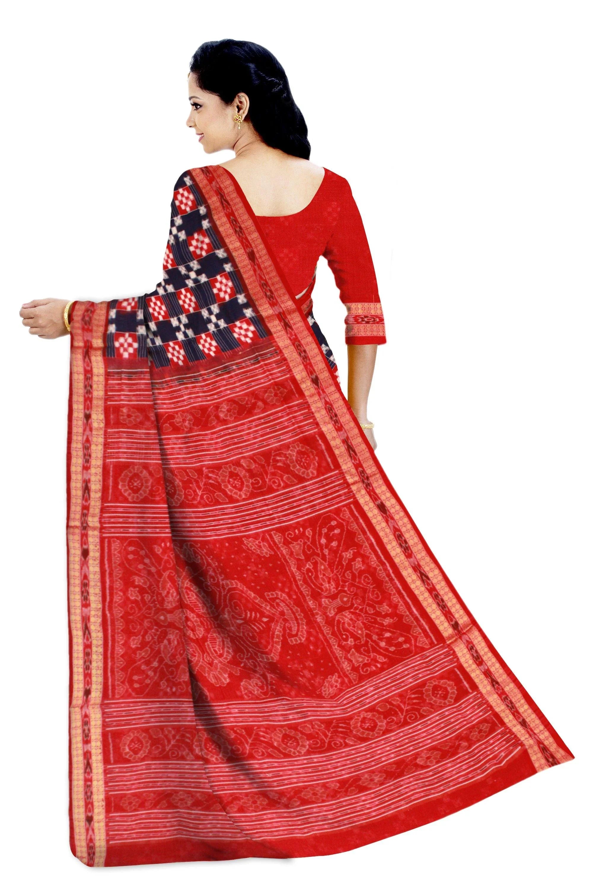 Sambalpuri Pasapali Design Cotton saree in Blue color, With blouse piece. - Koshali Arts & Crafts Enterprise
