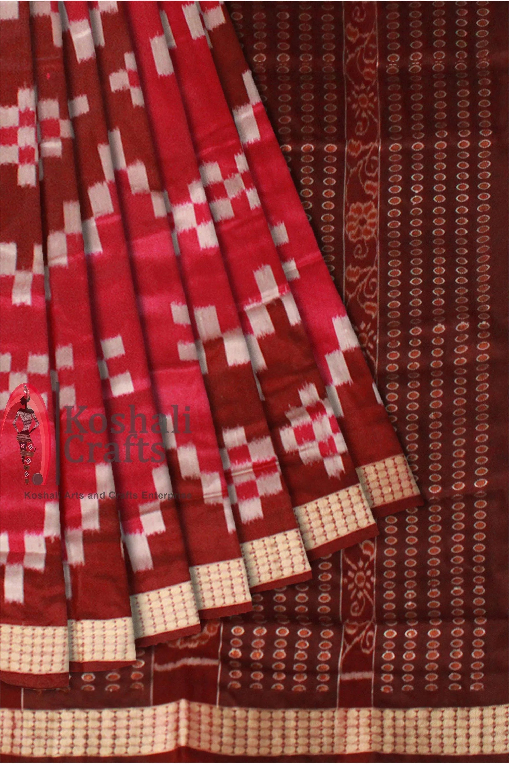 Pink color Milan design Sambalpuri Pata saree with blouse piece. - Koshali Arts & Crafts Enterprise