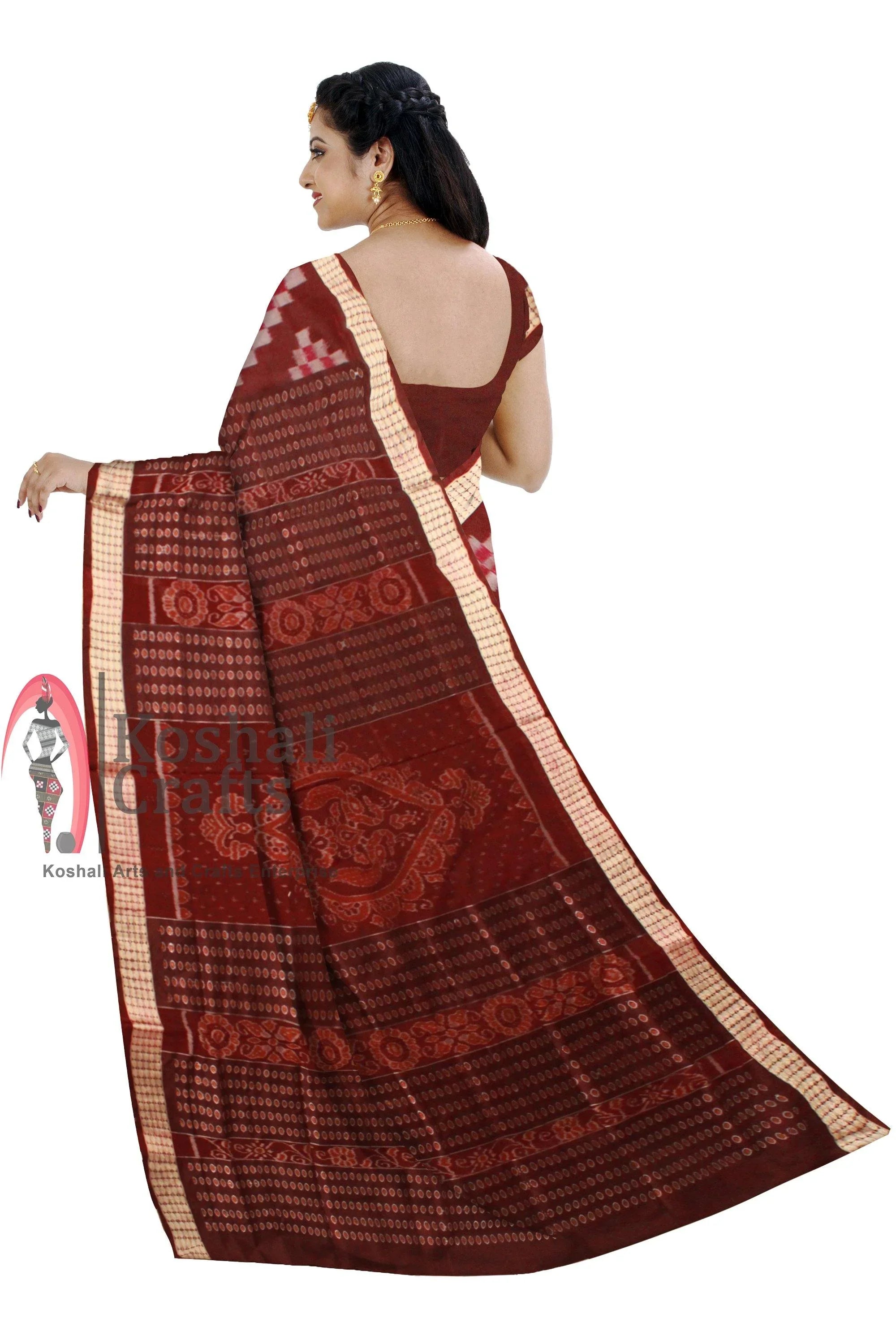 Pink color Milan design Sambalpuri Pata saree with blouse piece. - Koshali Arts & Crafts Enterprise