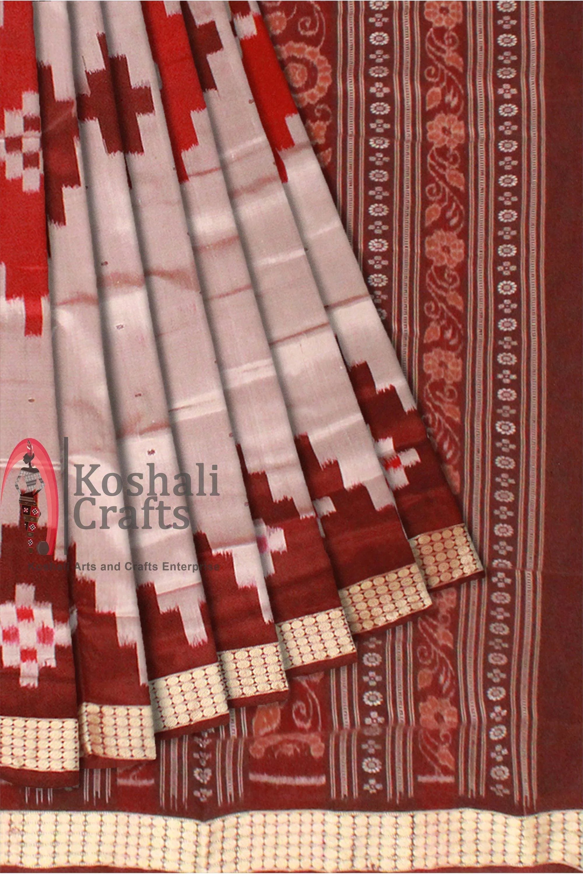 Gray color Milan design Sambalpuri Pata saree with blouse piece. - Koshali Arts & Crafts Enterprise