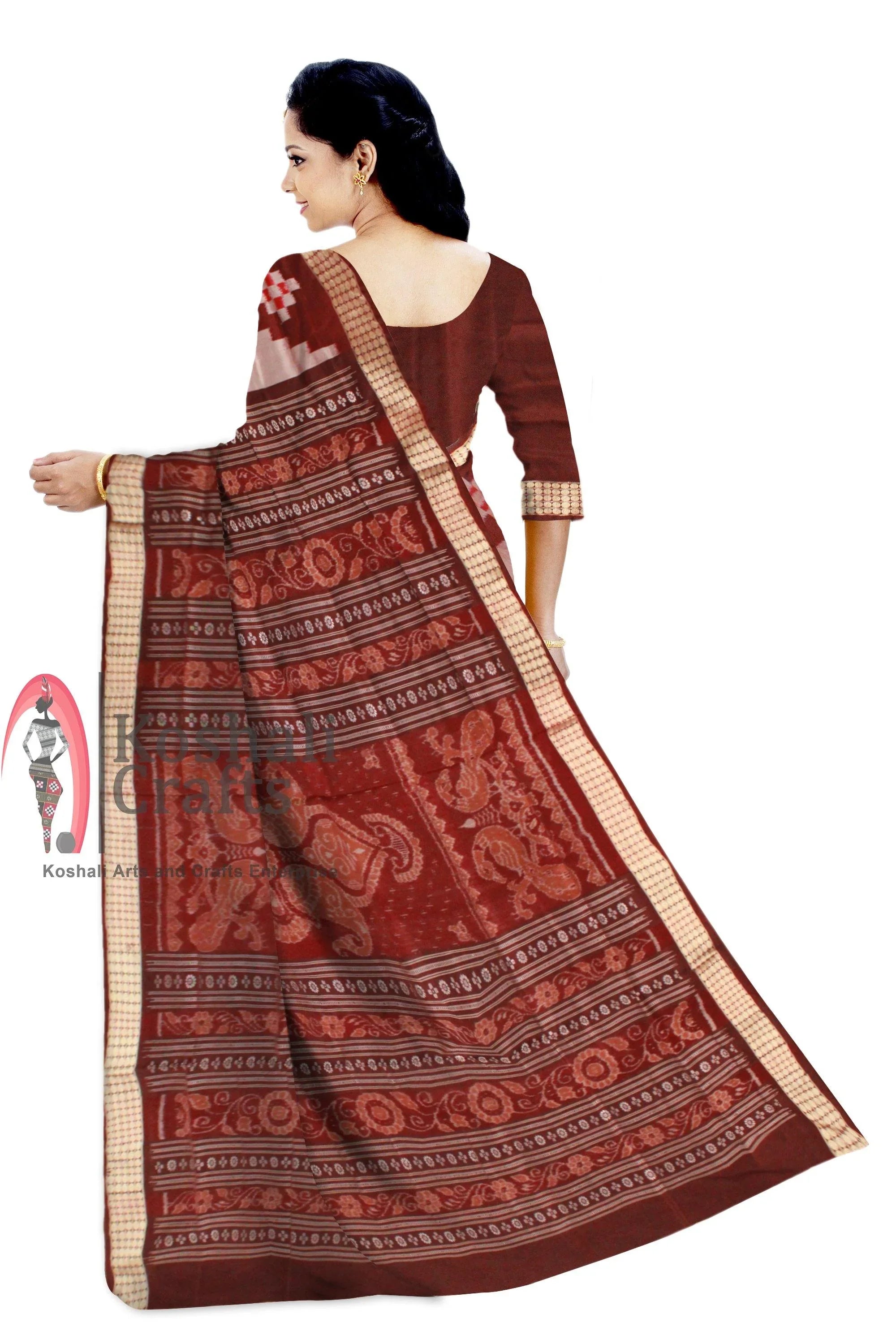 Gray color Milan design Sambalpuri Pata saree with blouse piece. - Koshali Arts & Crafts Enterprise
